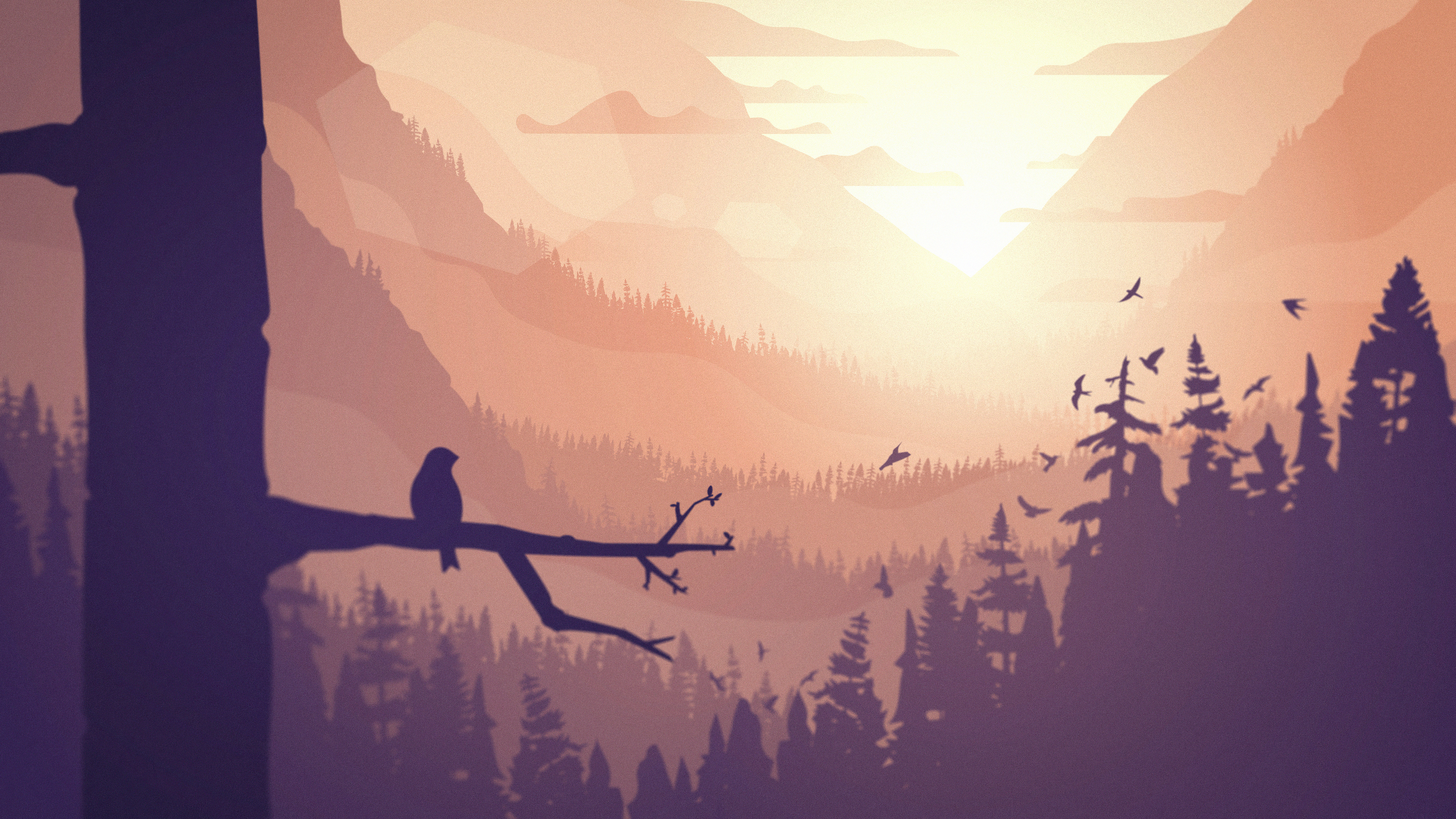 Minimalism Birds Mountains Trees Forest Wallpapers