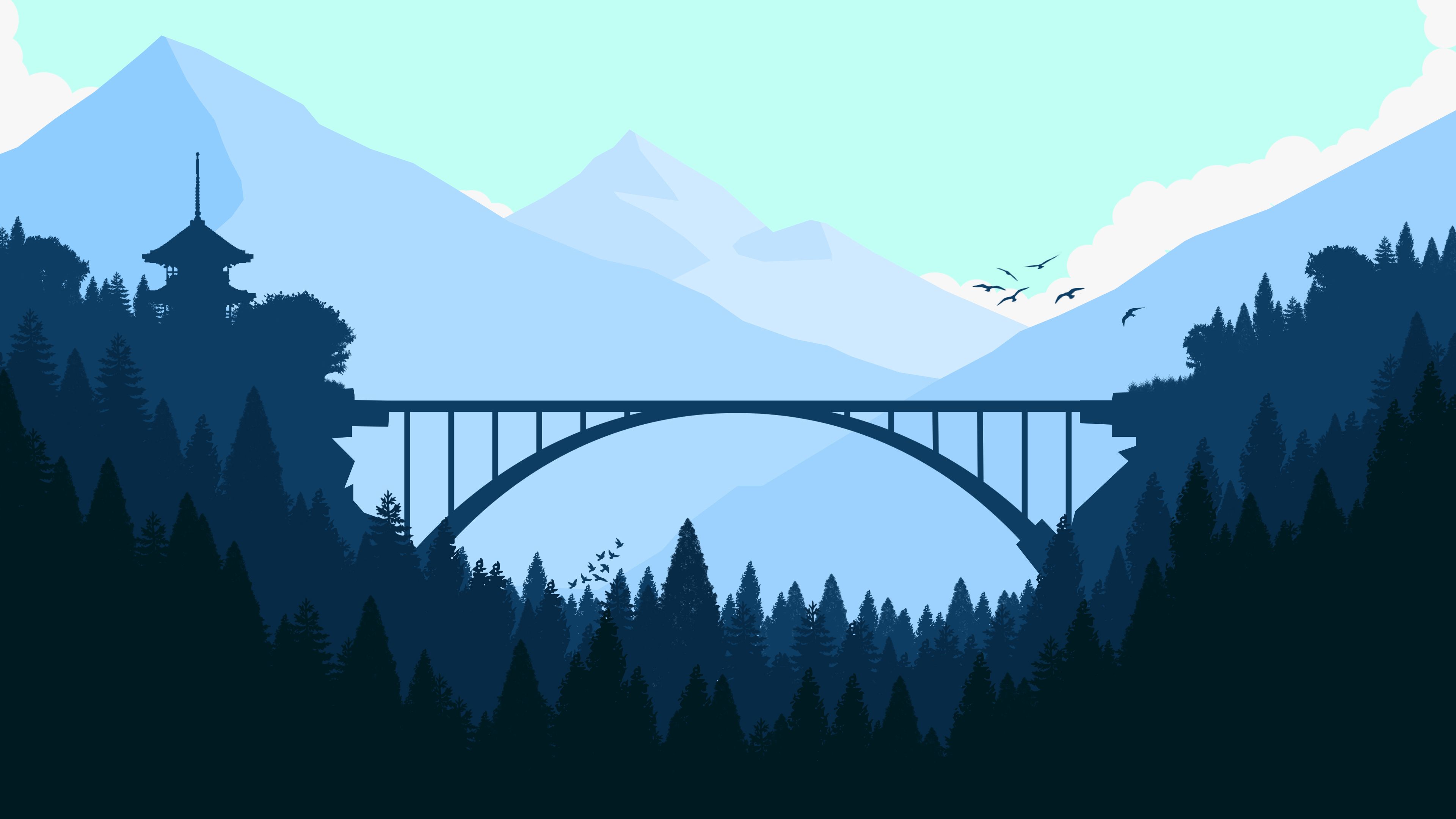 Minimalist Bridge Between Mountains Wallpapers