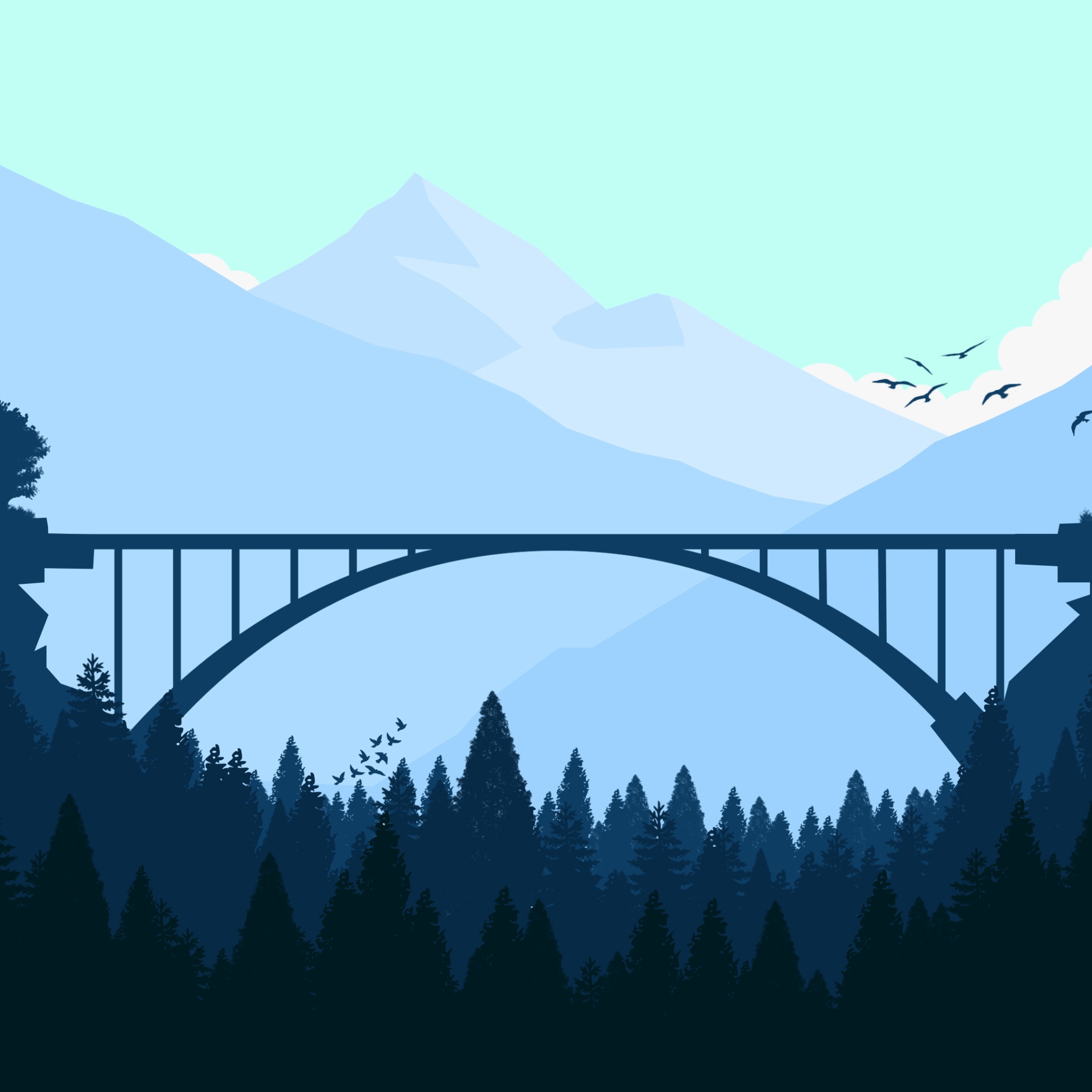 Minimalist Bridge Between Mountains Wallpapers