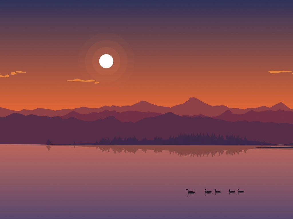 Minimalist Sunset In Hill Wallpapers