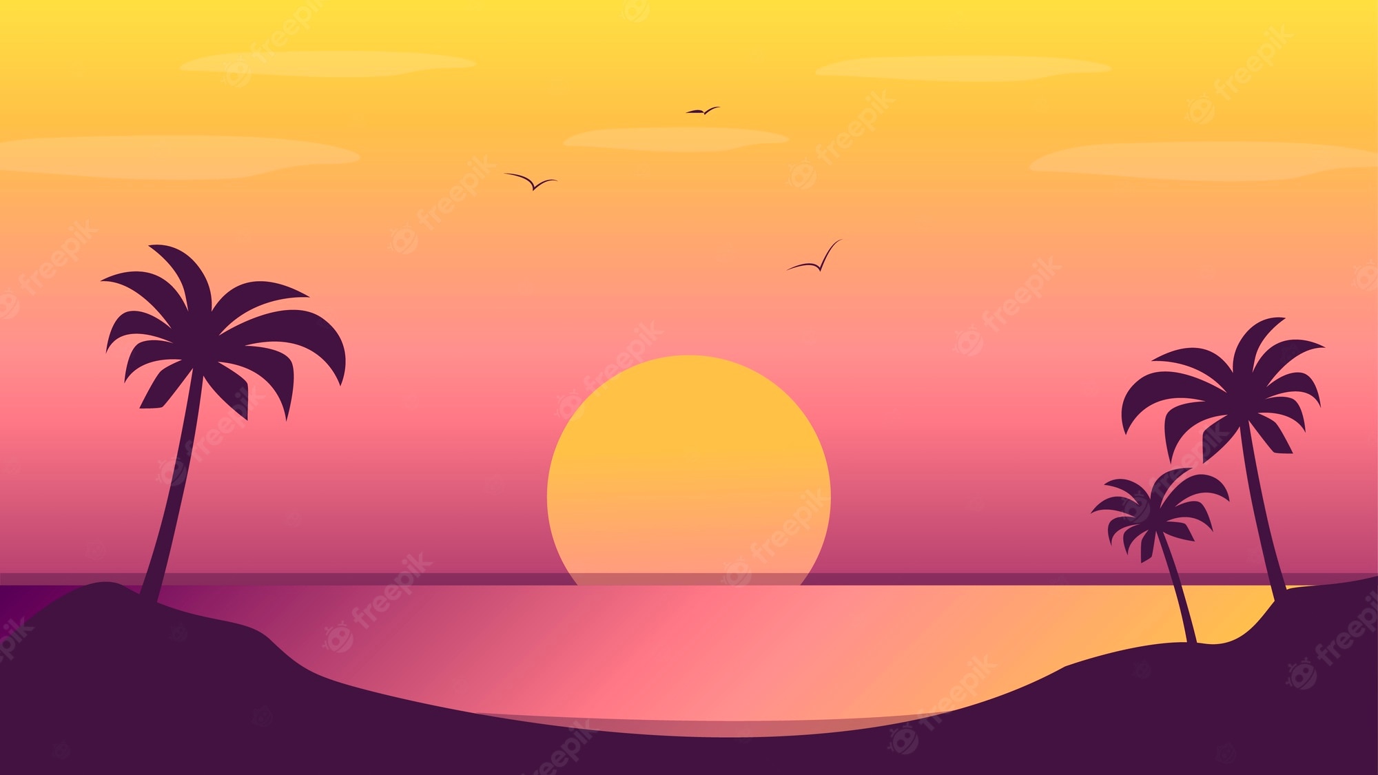 Nature Sunset Simple Minimal Illustration Wallpapers