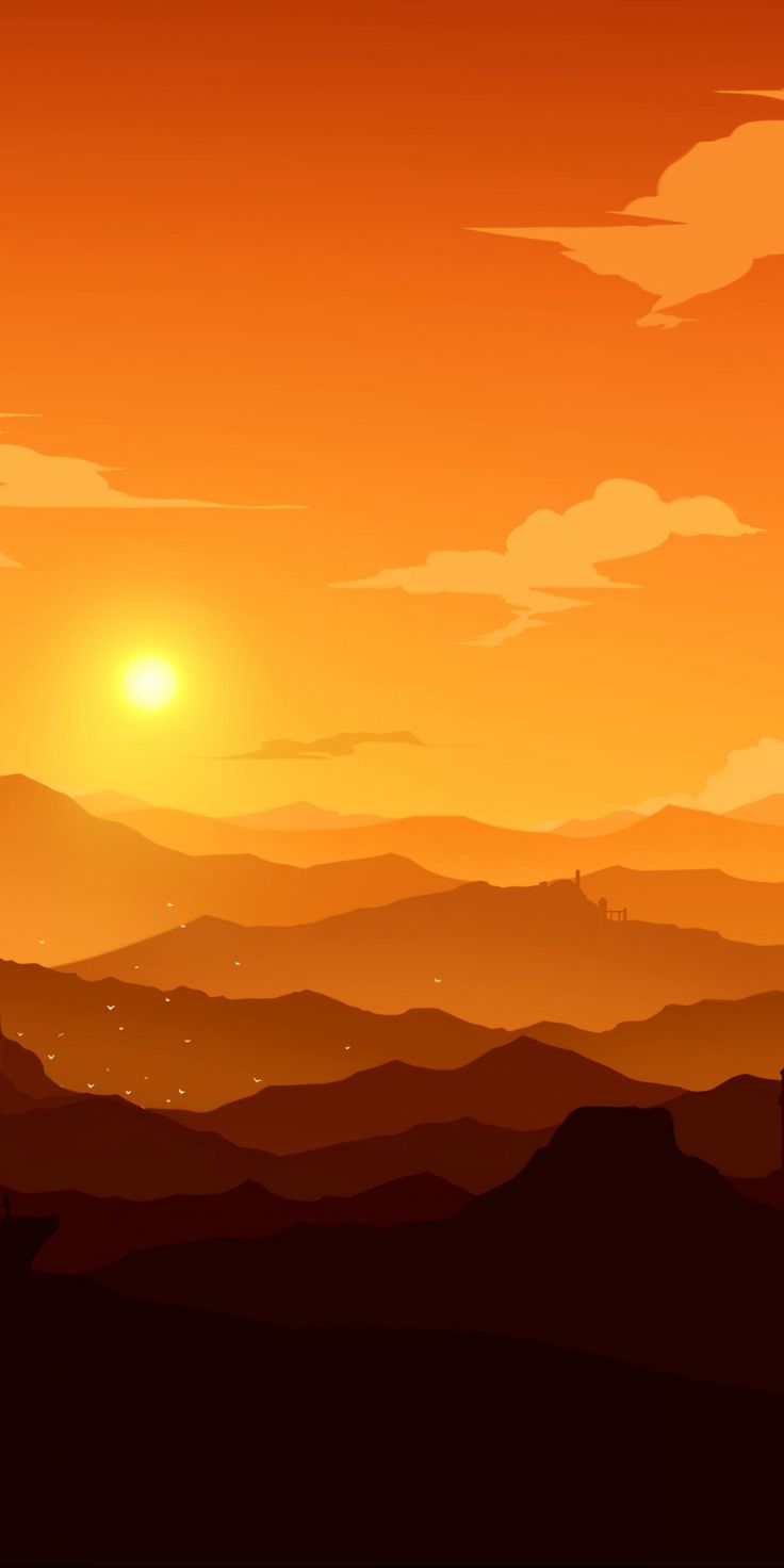 Orange Landscape Morning Minimal Wallpapers