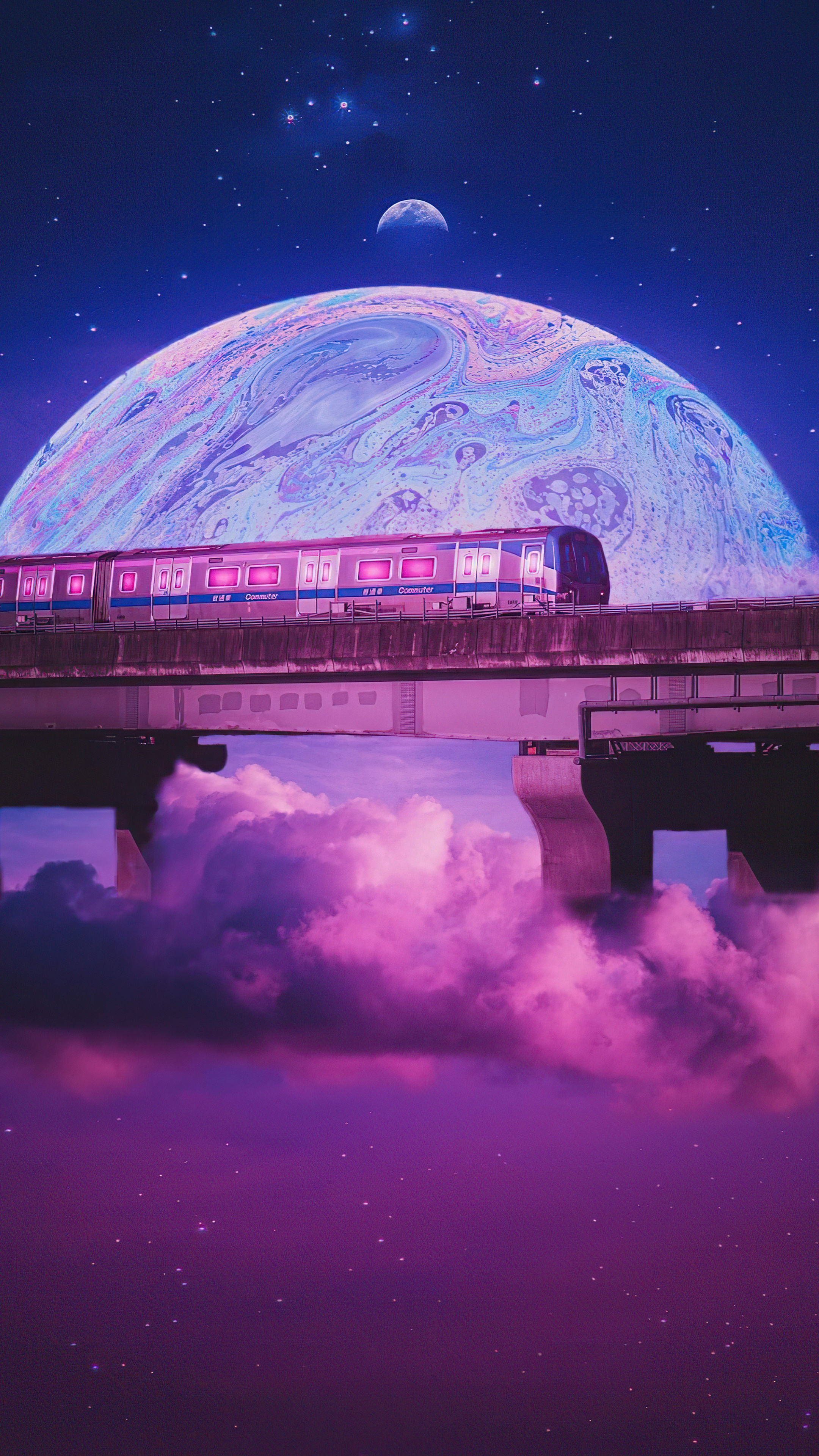 Outrun Style Car Moving On The Bridge Wallpapers