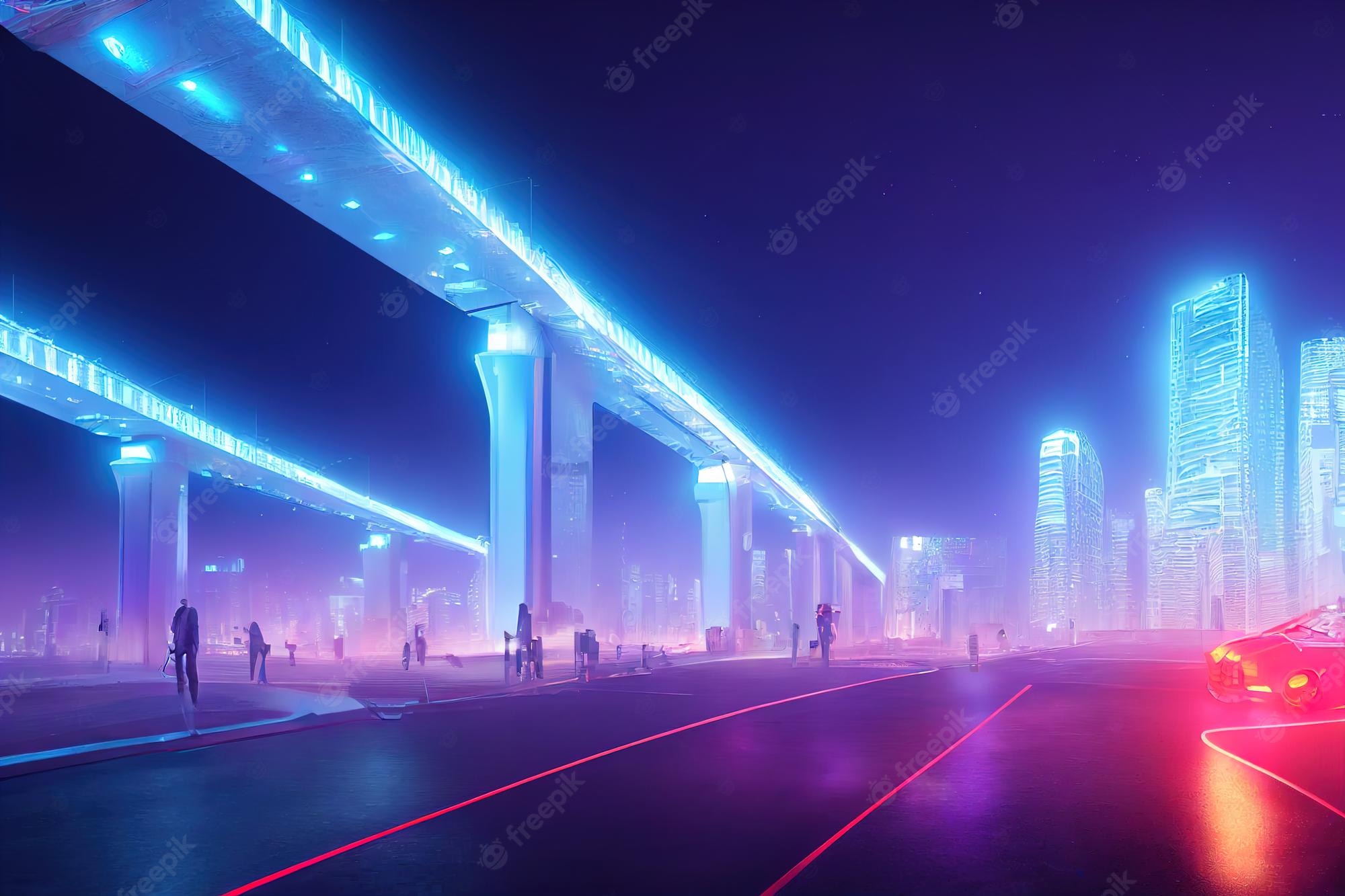 Outrun Style Car Moving On The Bridge Wallpapers