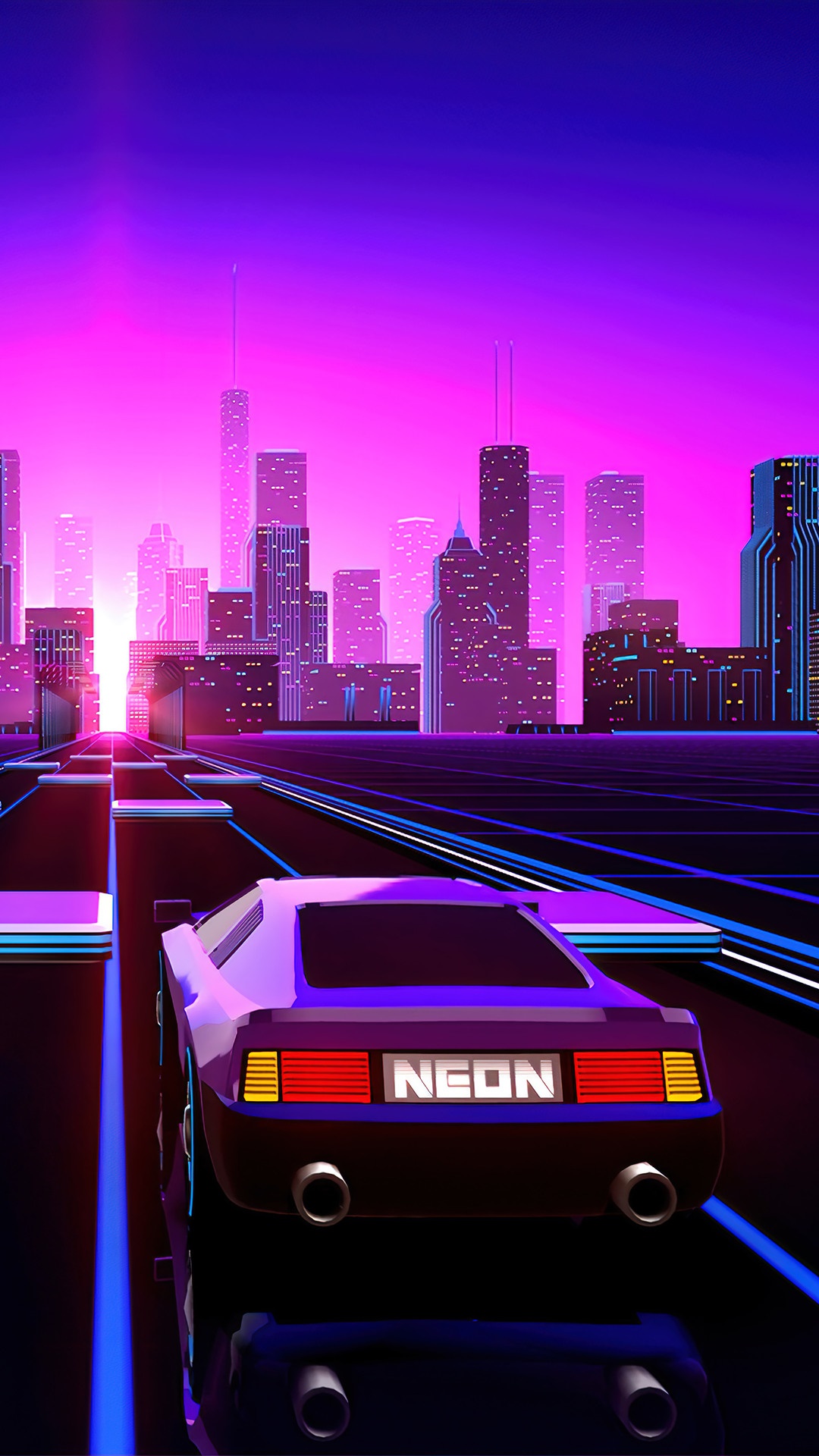 Outrun Style Car Moving On The Bridge Wallpapers