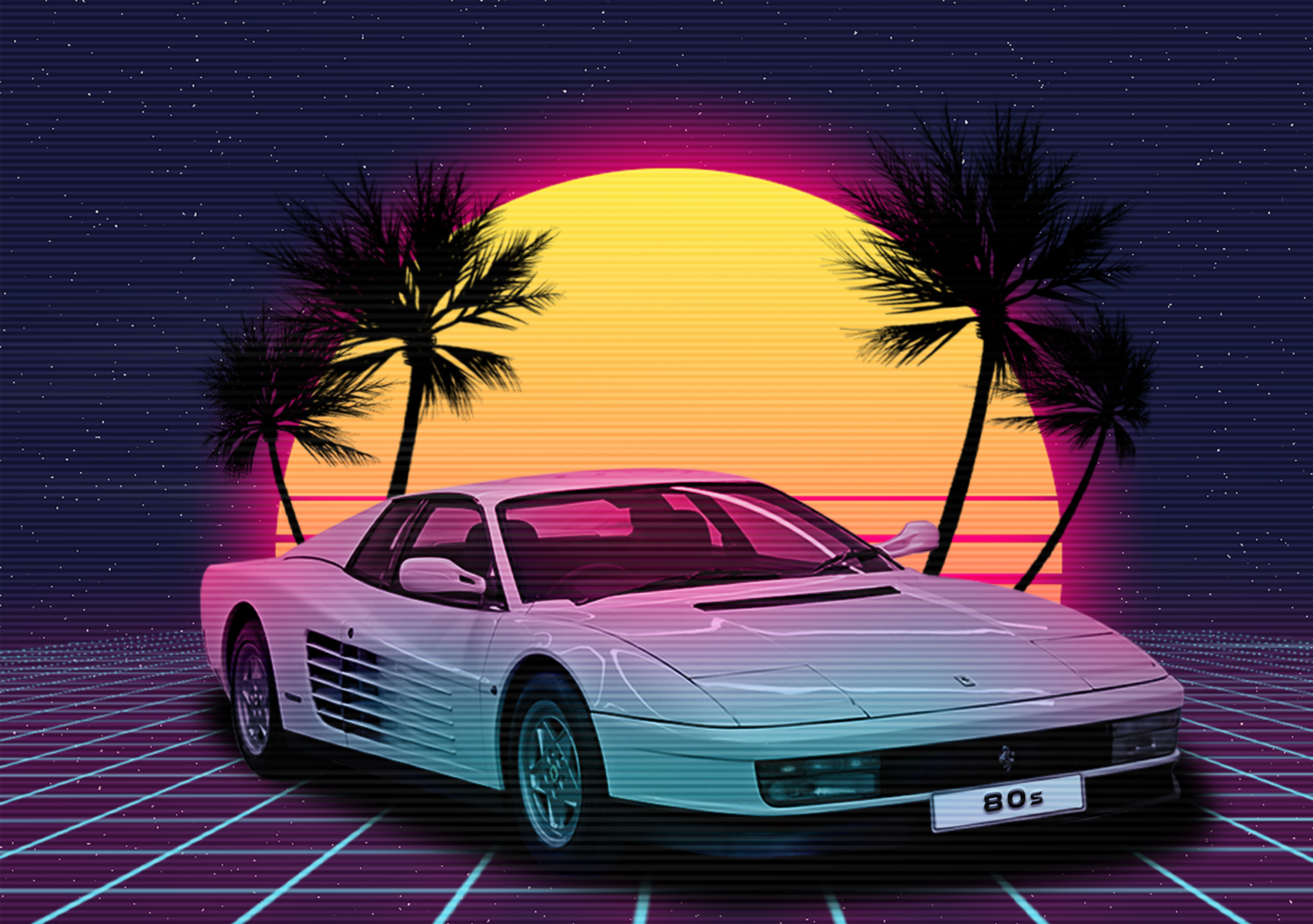 Outrun Style Car Moving On The Bridge Wallpapers