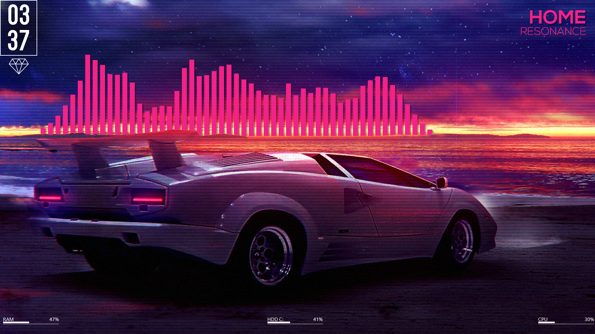 Outrun Style Car Moving On The Bridge Wallpapers