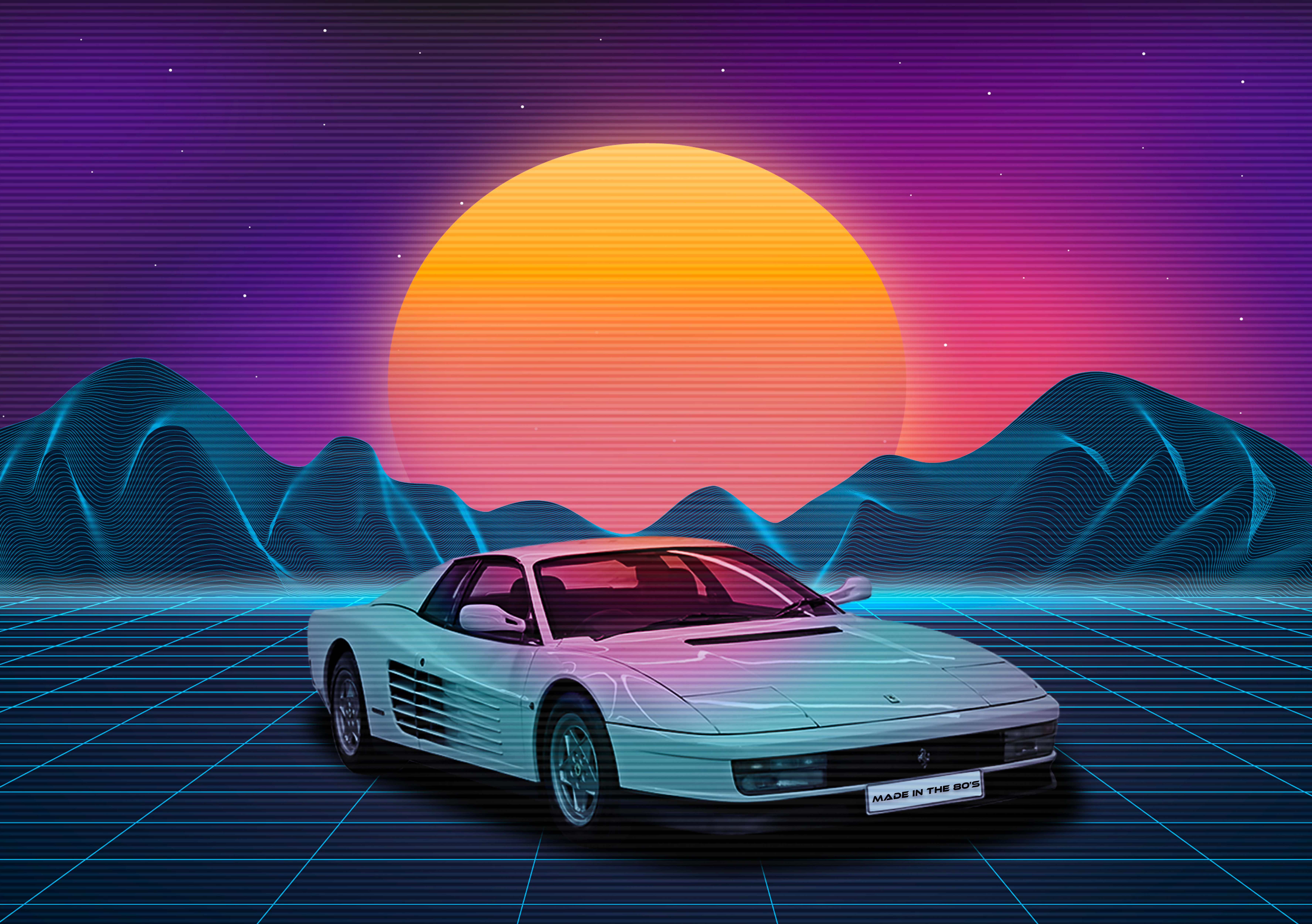 Outrun Style Car Moving On The Bridge Wallpapers