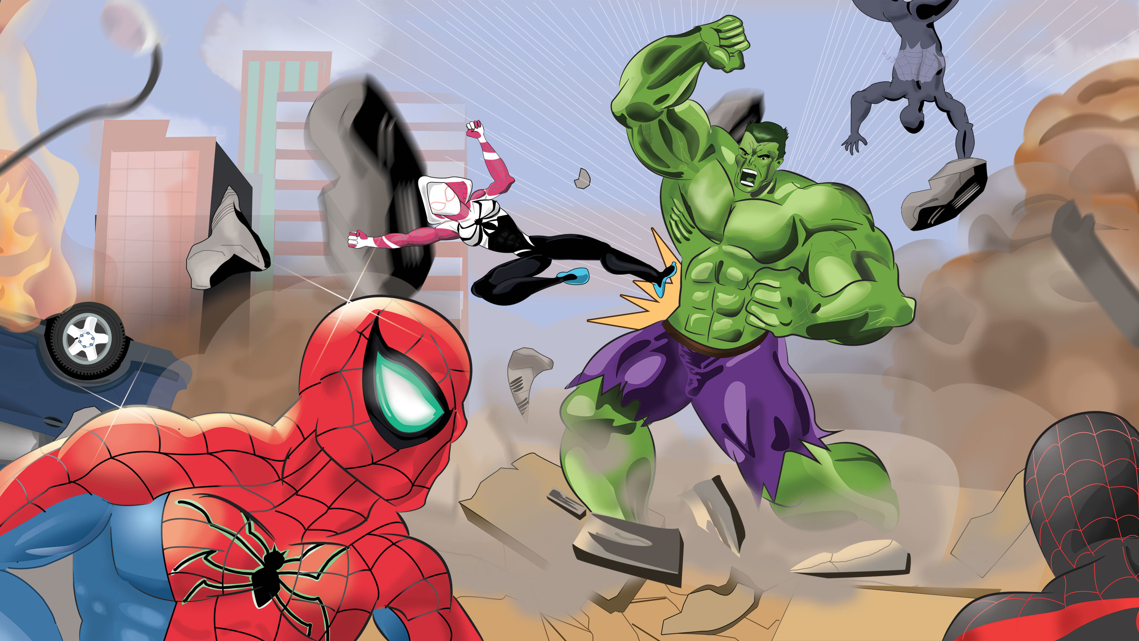 Hulk Vs Spiderman Art Wallpapers