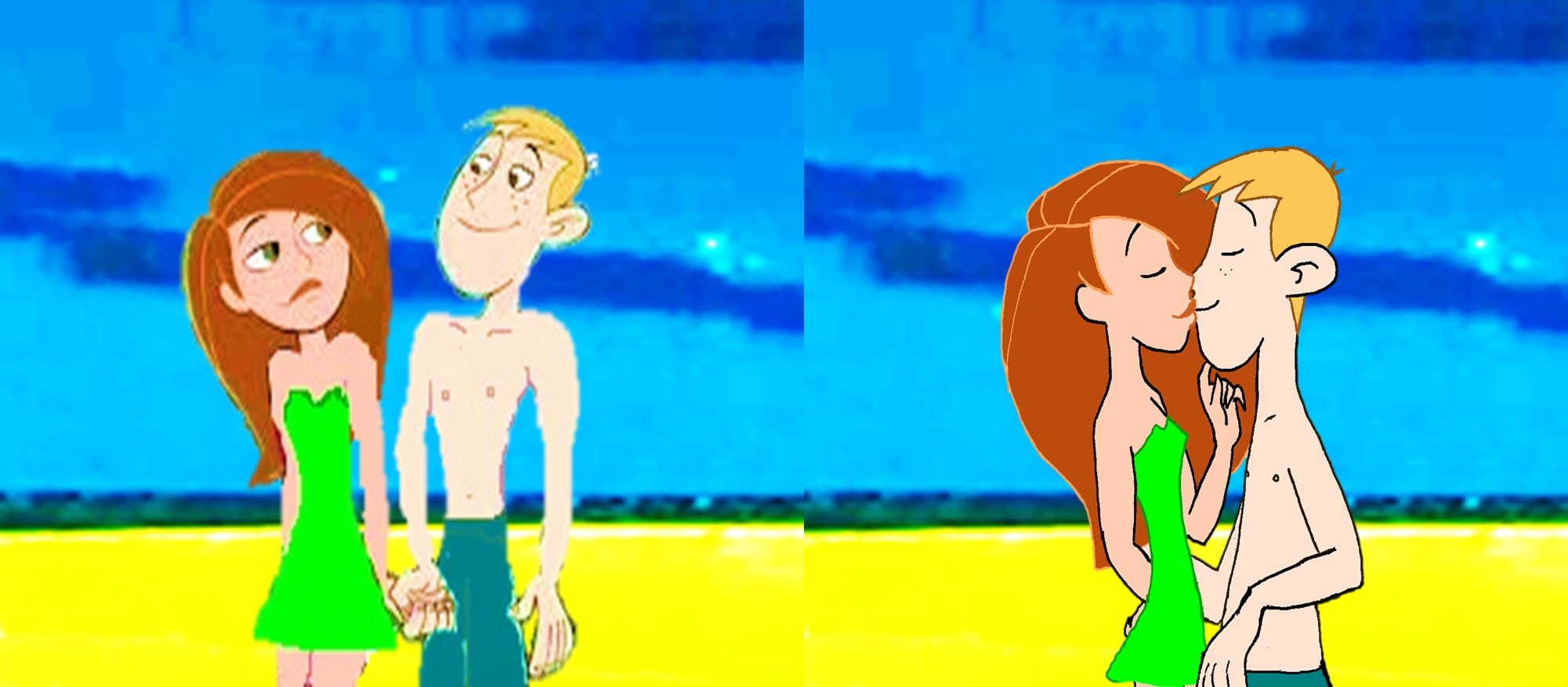 Kim Possible Cartoon Kim And Ron Kiss Wallpapers