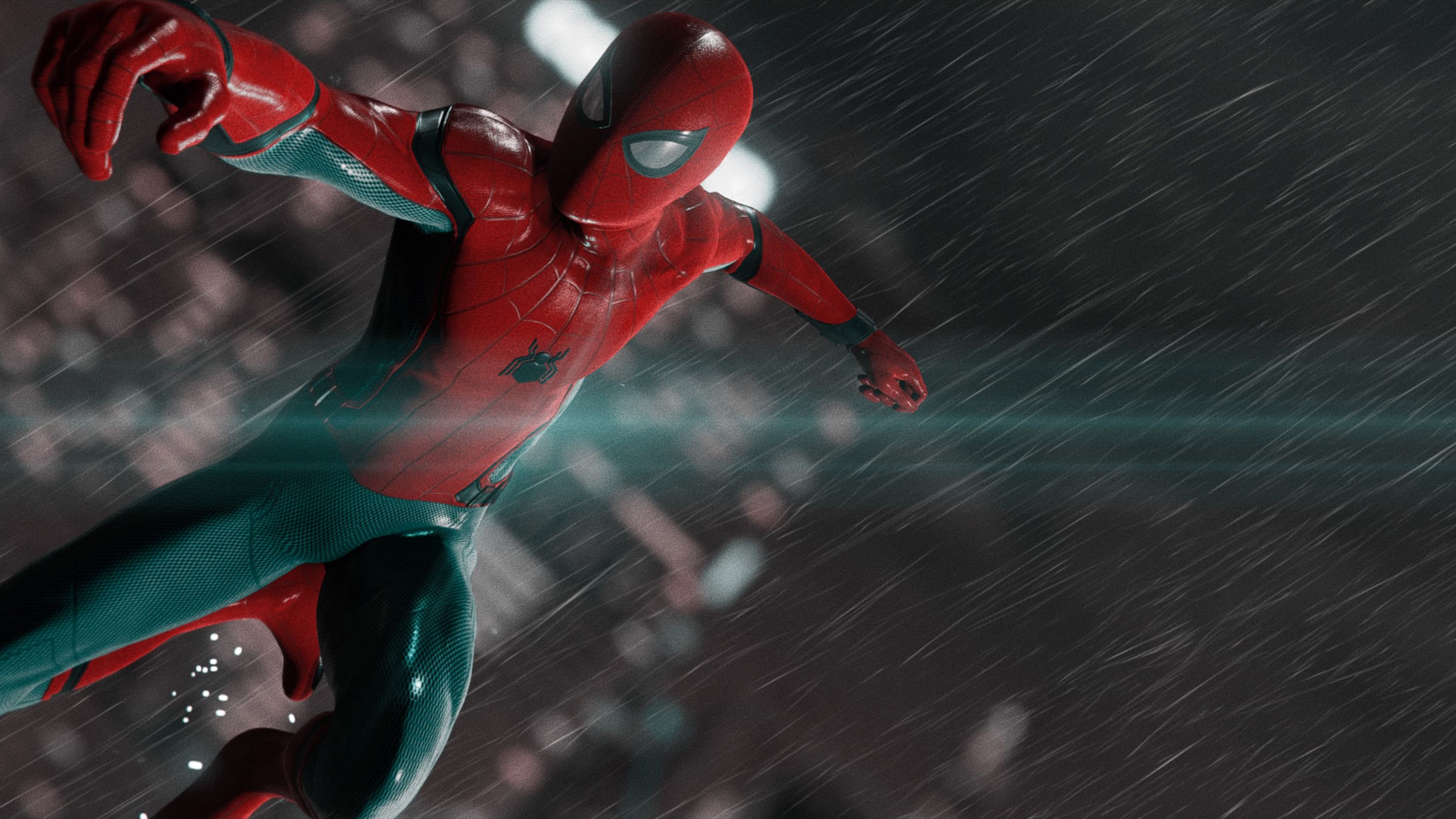 Spider Man Flying In Rain Wallpapers