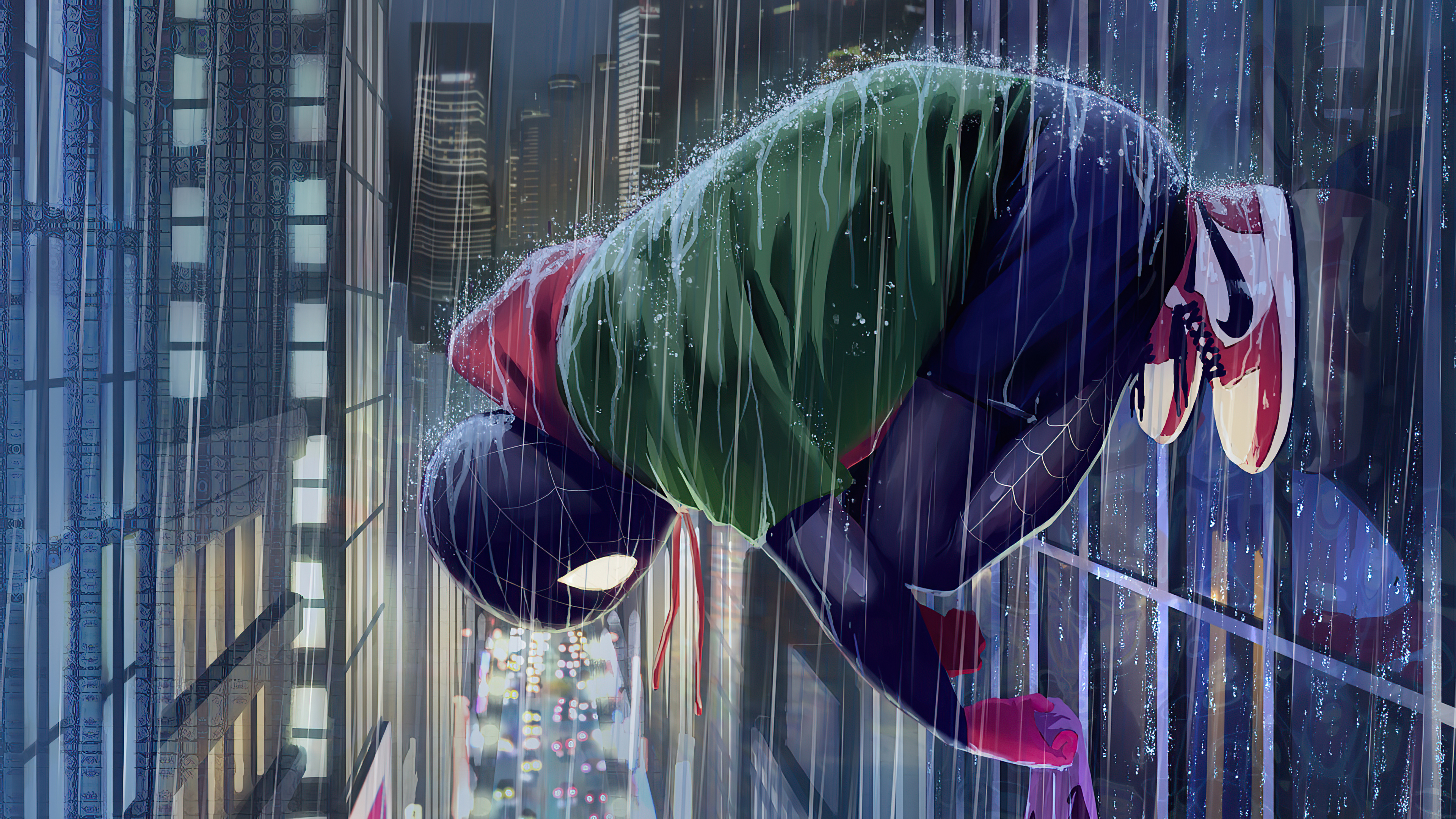 Spider Man Flying In Rain Wallpapers