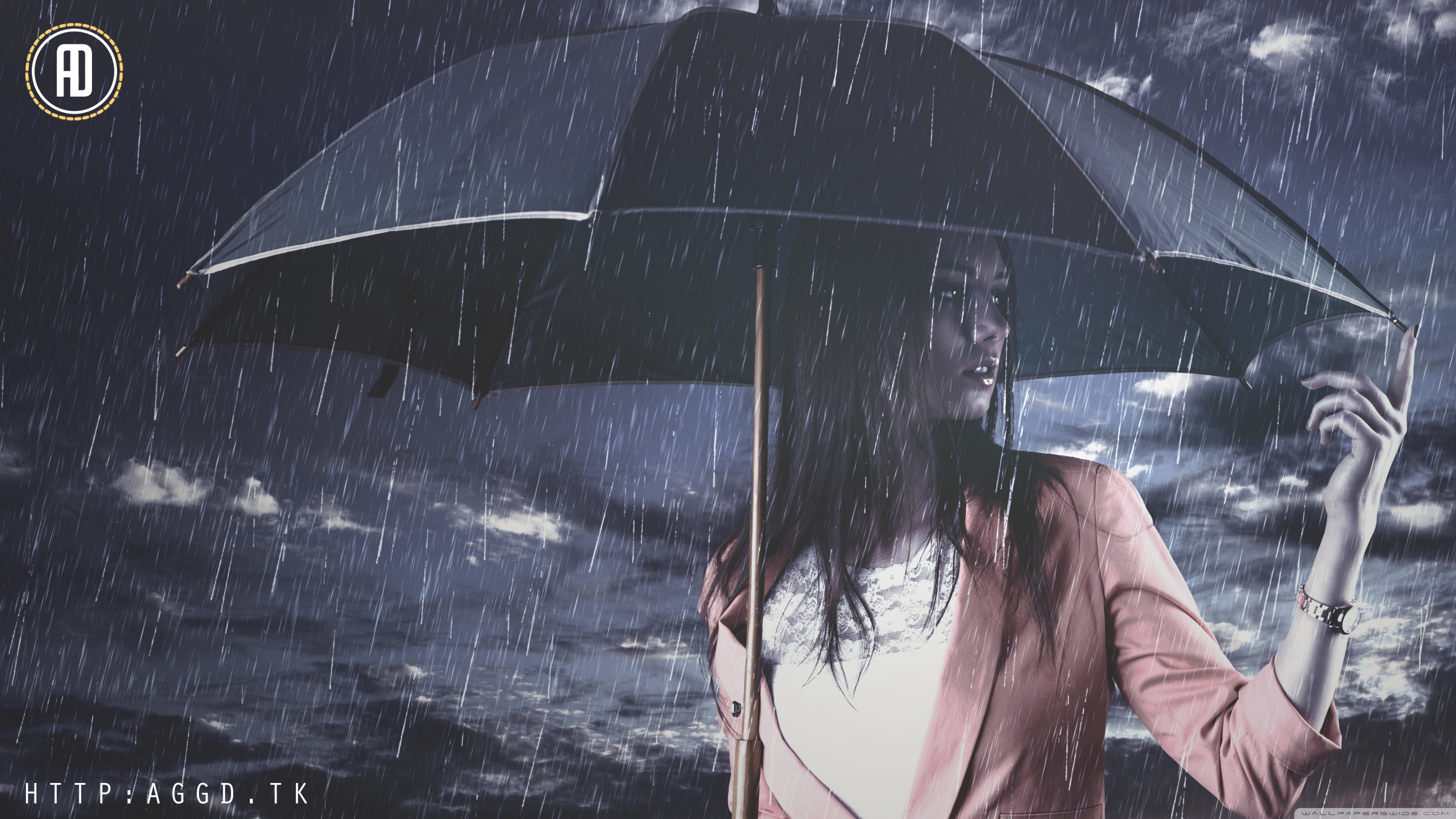 4K Girl In The Rain With Cat Wallpapers