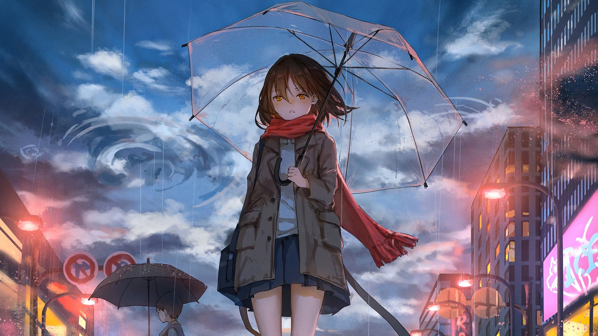 4K Girl In The Rain With Cat Wallpapers