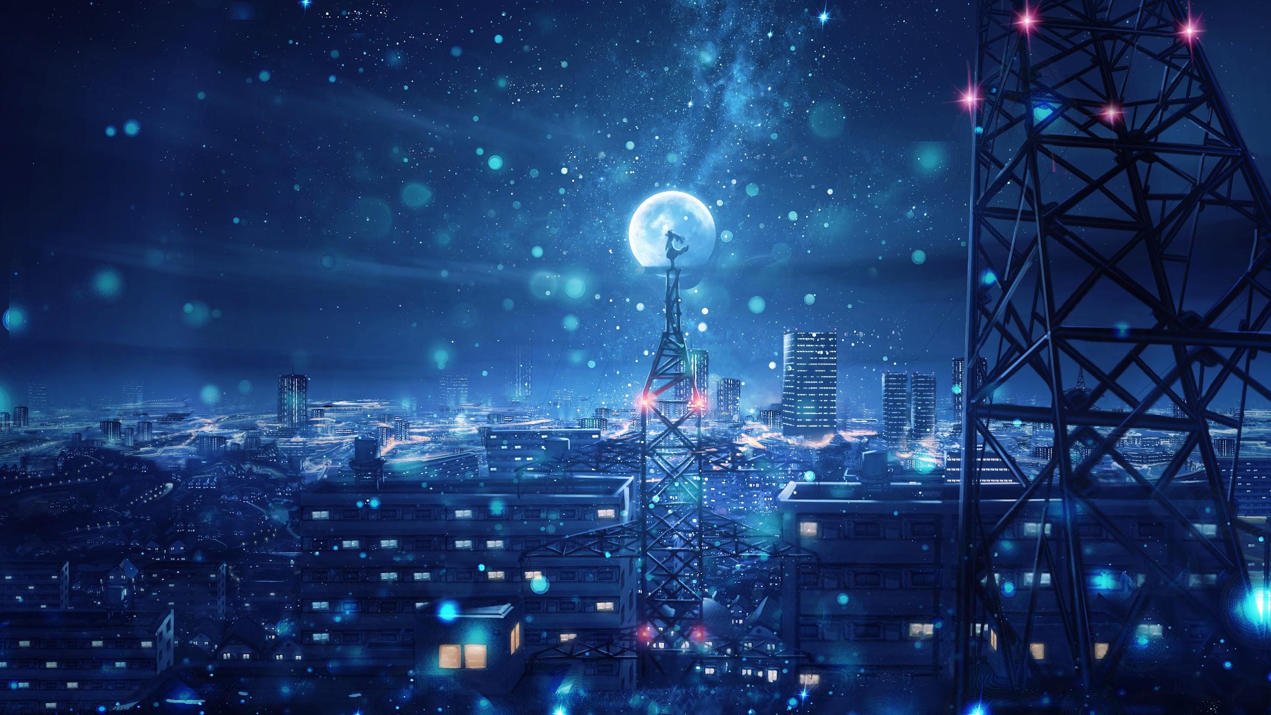 Anime City Lights At Night Aesthetic Wallpapers