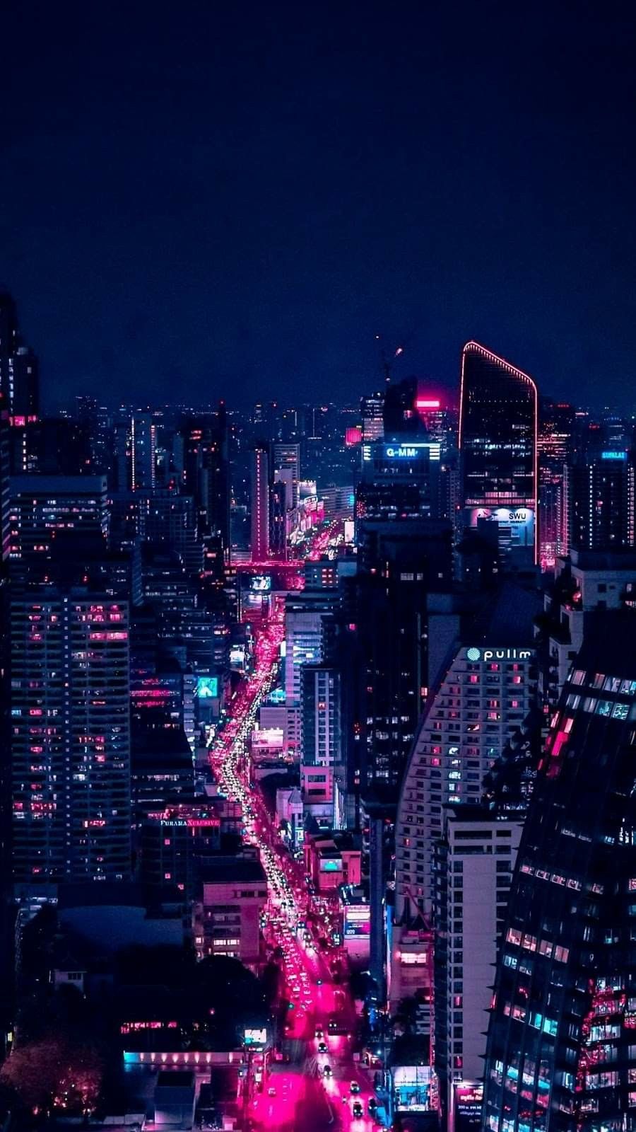 Anime City Lights At Night Aesthetic Wallpapers