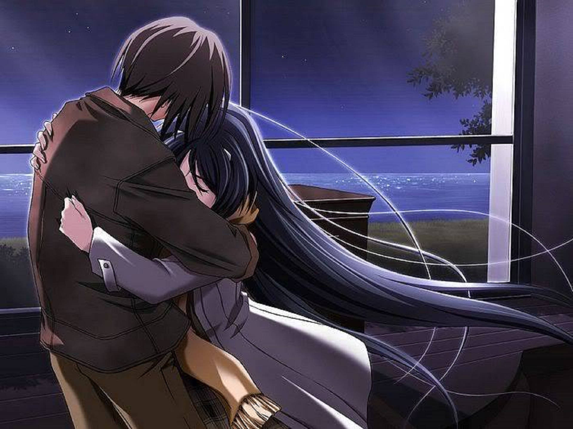 Anime Couple Sad Hug Wallpapers