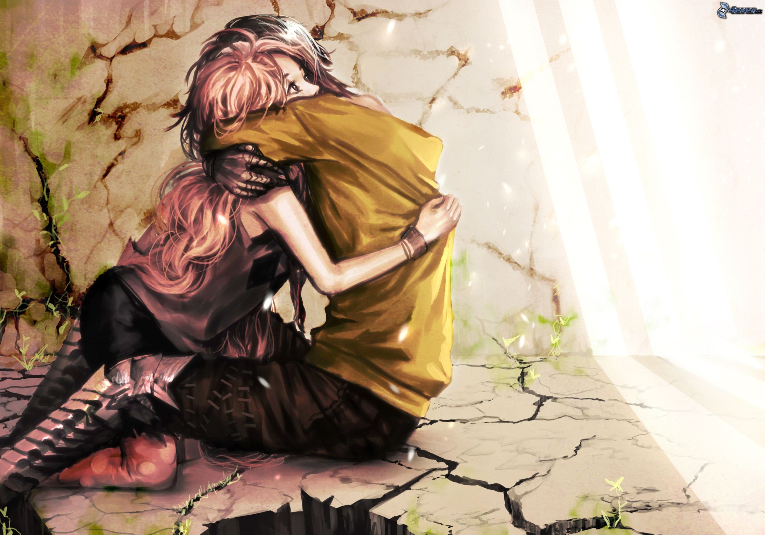 Anime Couple Sad Hug Wallpapers