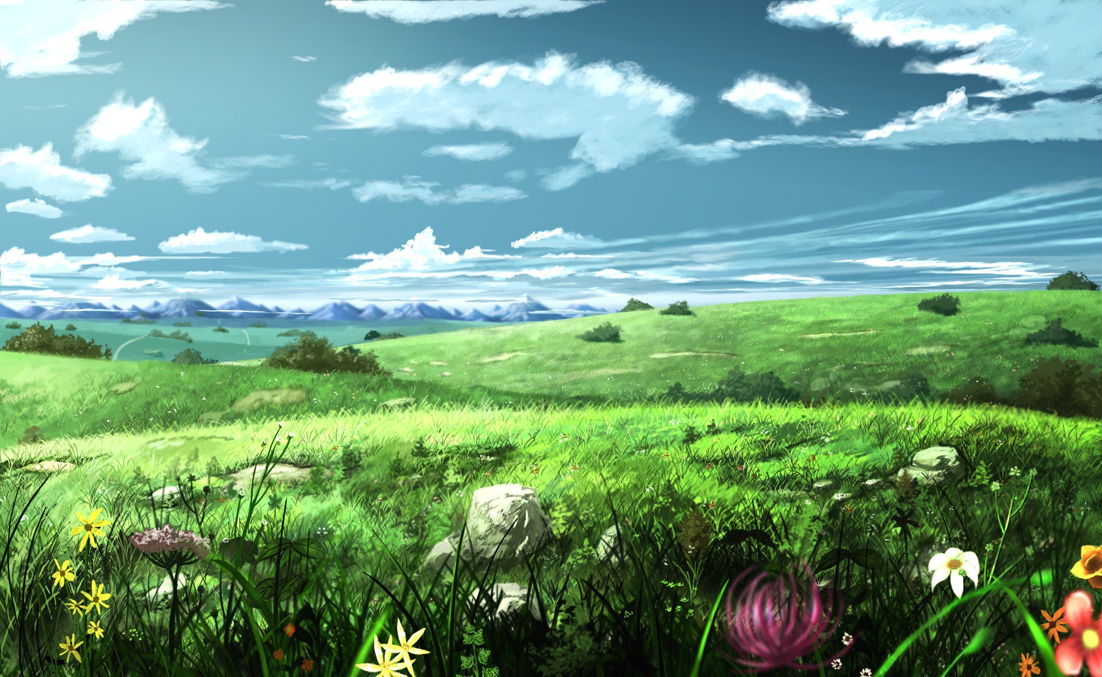 Anime Flower Field Scenery Wallpapers