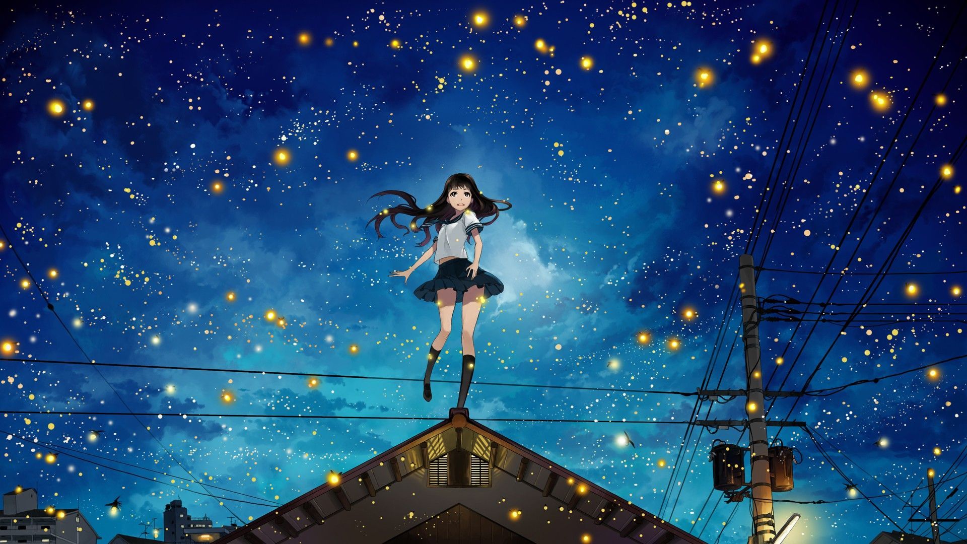 Anime Girl And Cool Starry Sky Wallpapers