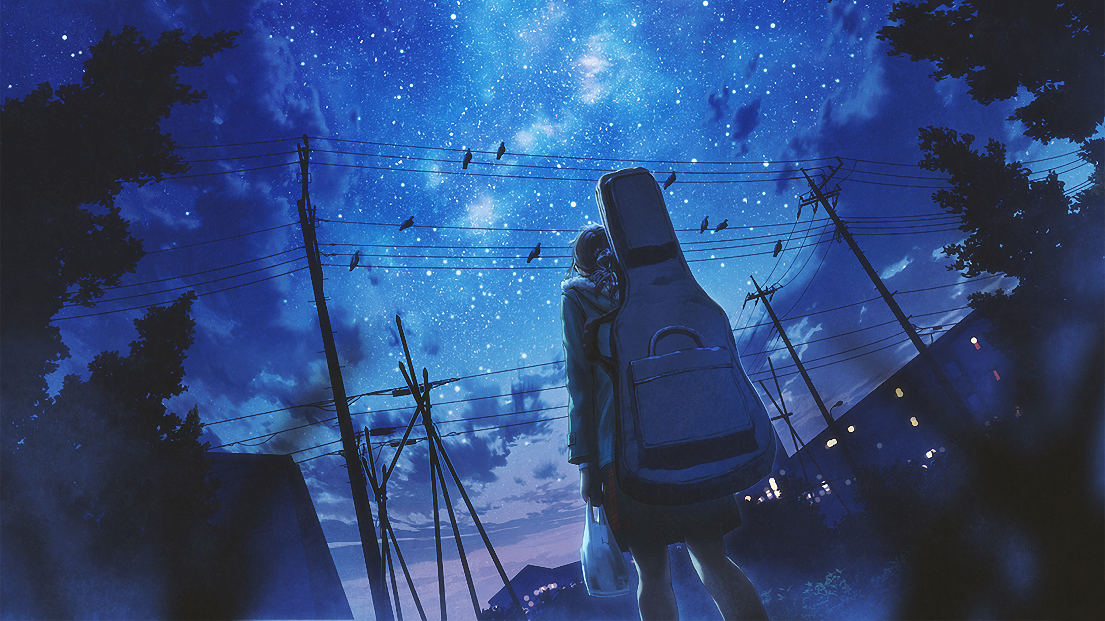 Anime Girl And Cool Starry Sky Wallpapers