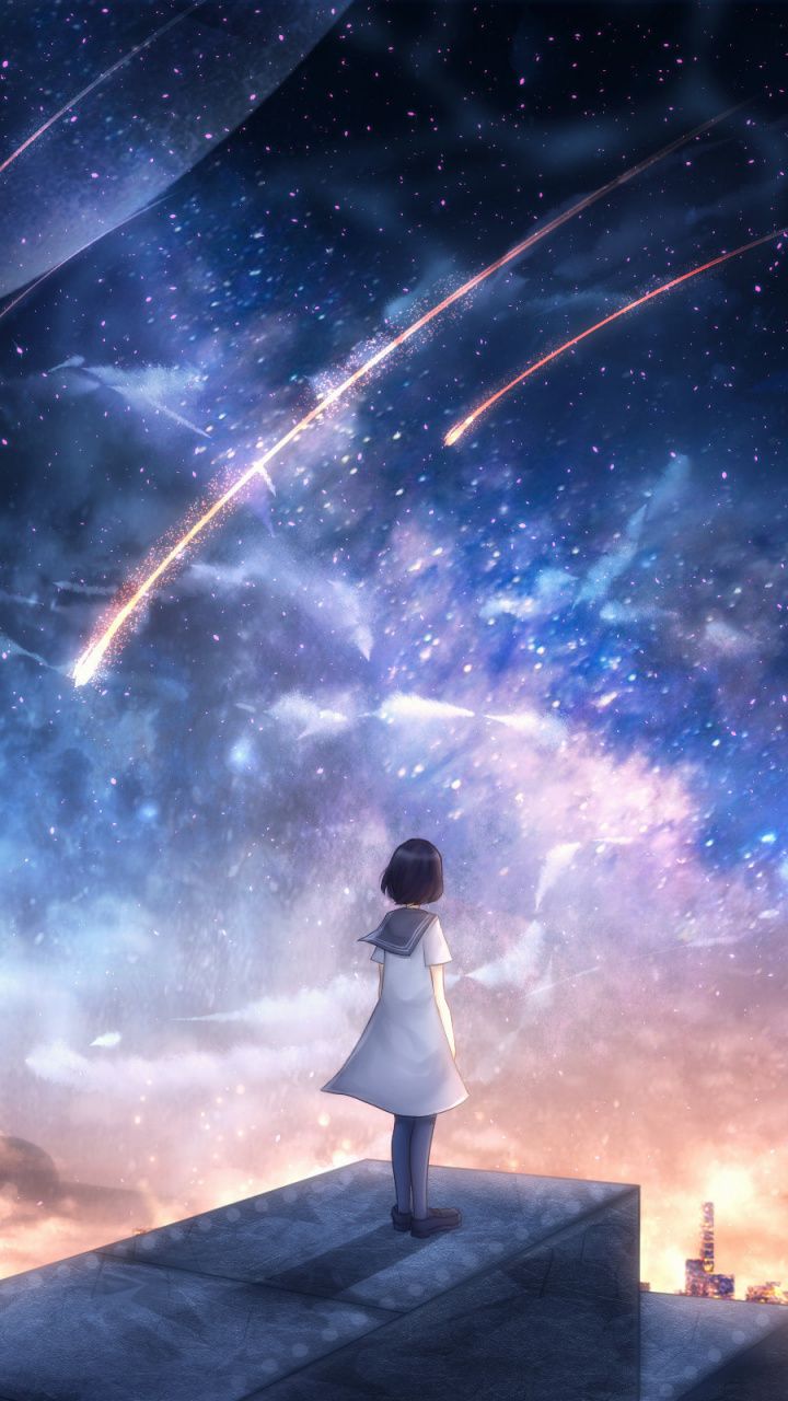 Anime Girl And Cool Starry Sky Wallpapers