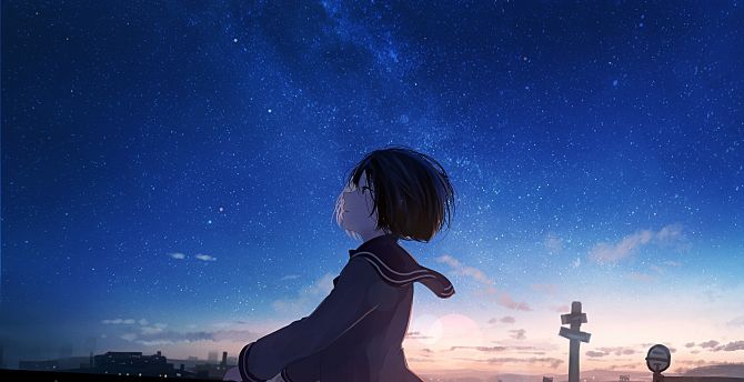 Anime Girl And Cool Starry Sky Wallpapers