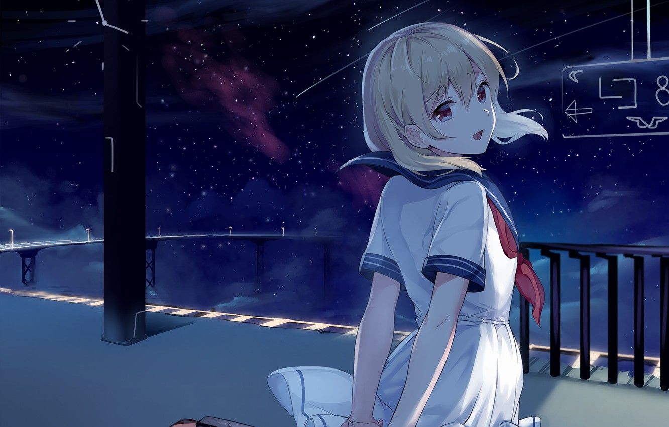 Anime Girl And Cool Starry Sky Wallpapers