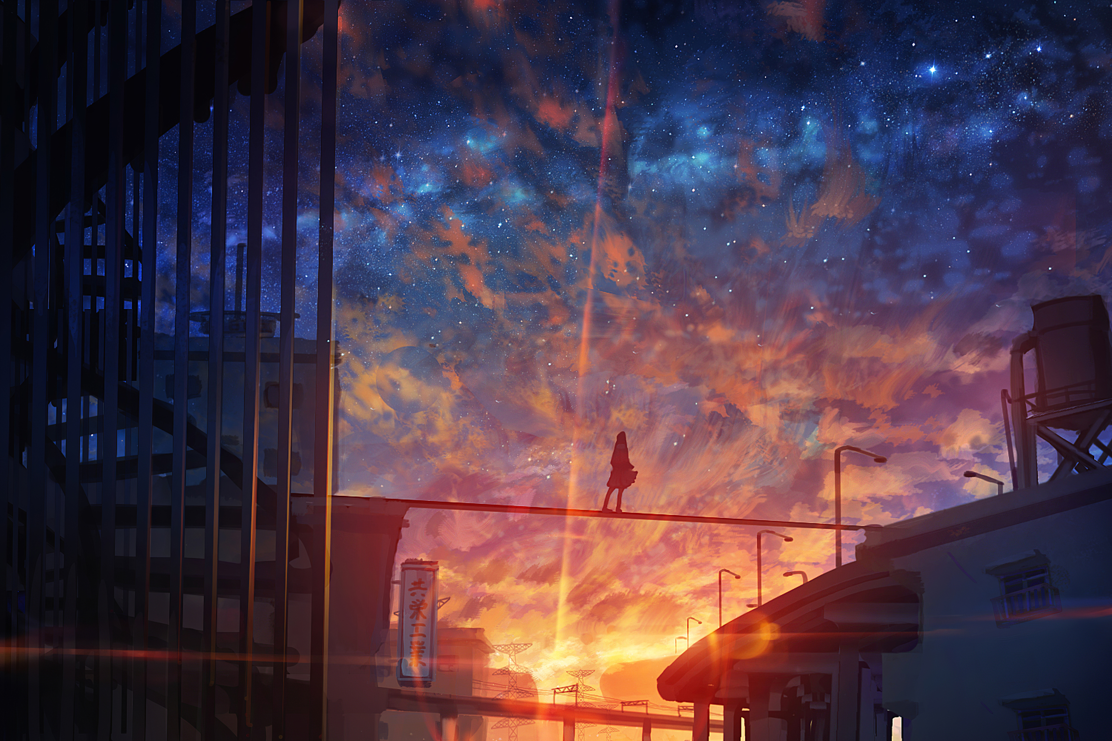 Anime Girl And Cool Starry Sky Wallpapers