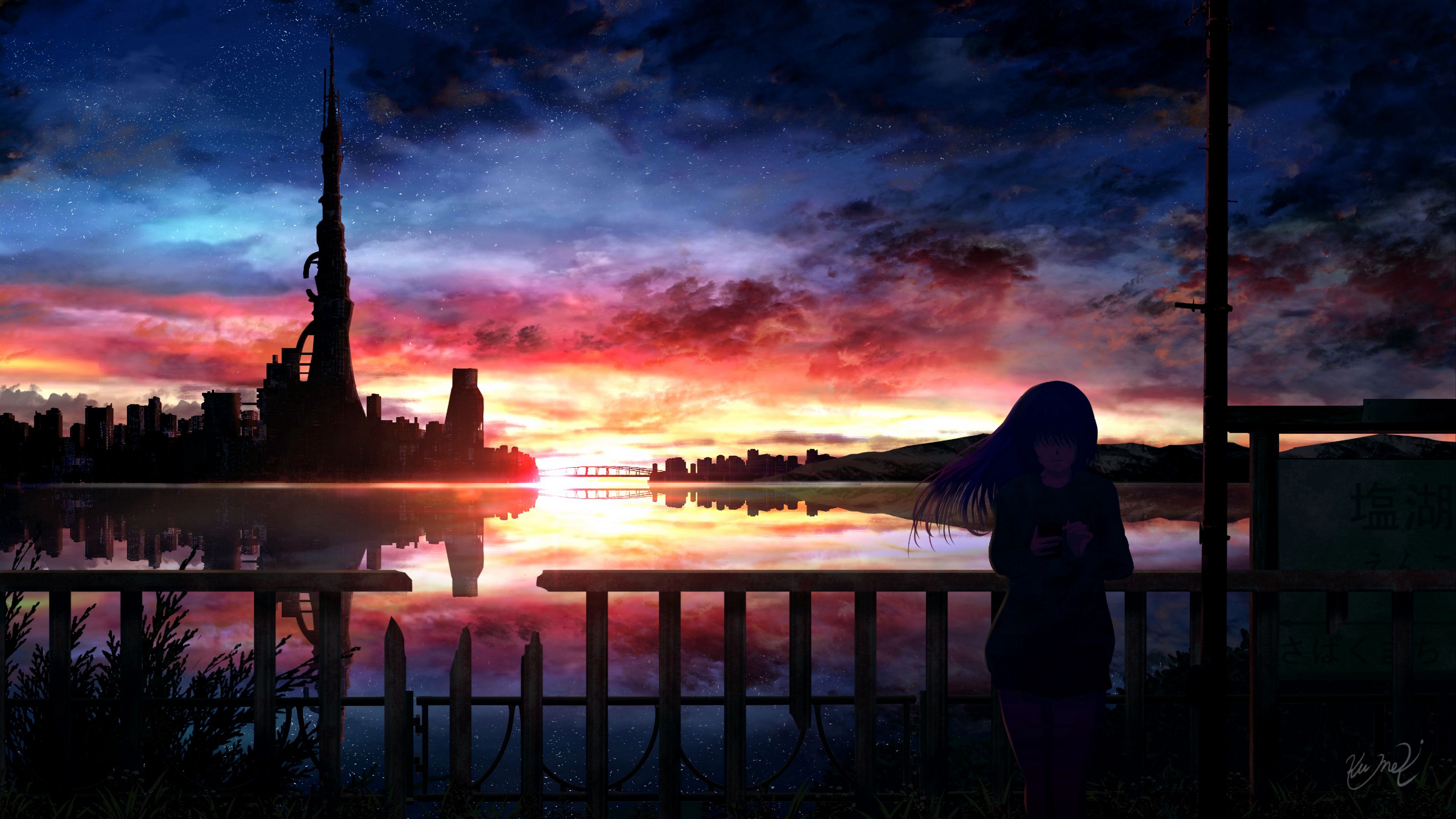 Anime Girl And Cool Starry Sky Wallpapers