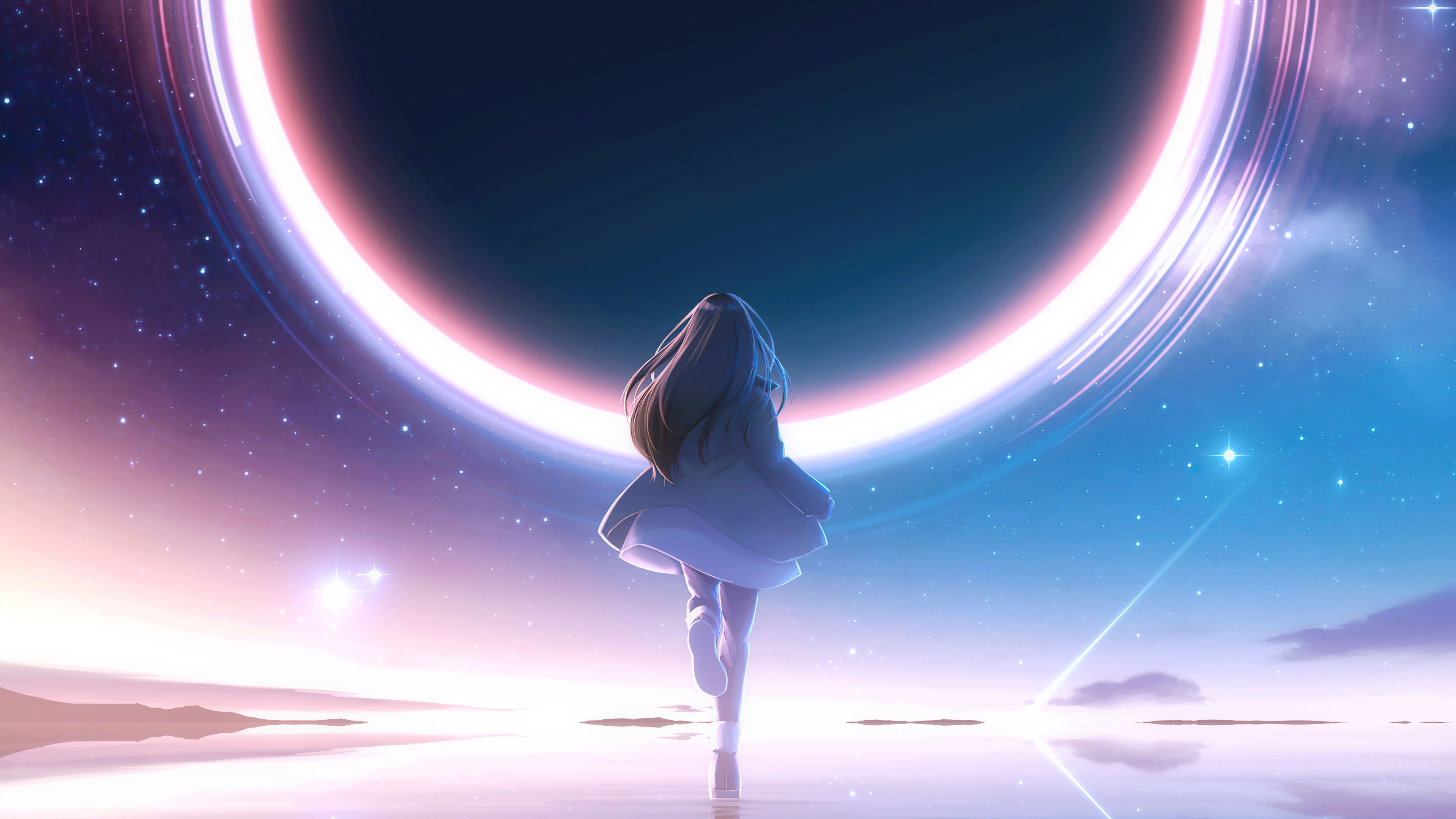 Anime Girl And Cool Starry Sky Wallpapers