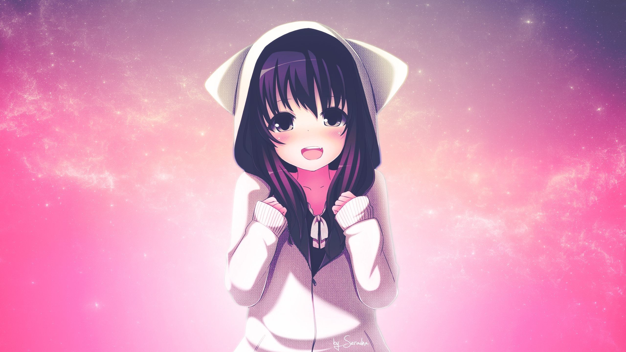 Anime Girl Cat Hoodie Wallpapers