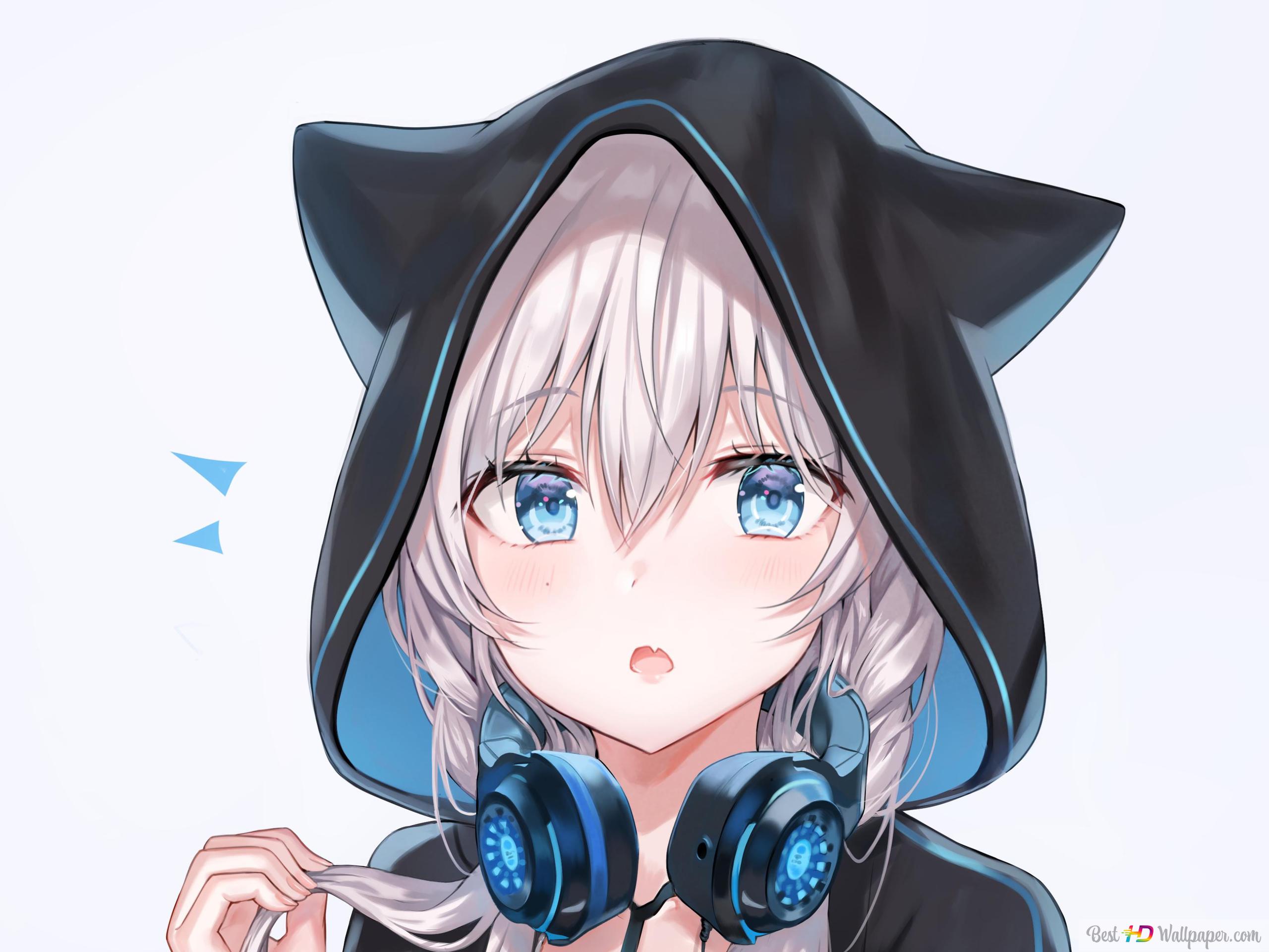 Anime Girl Cat Hoodie Wallpapers