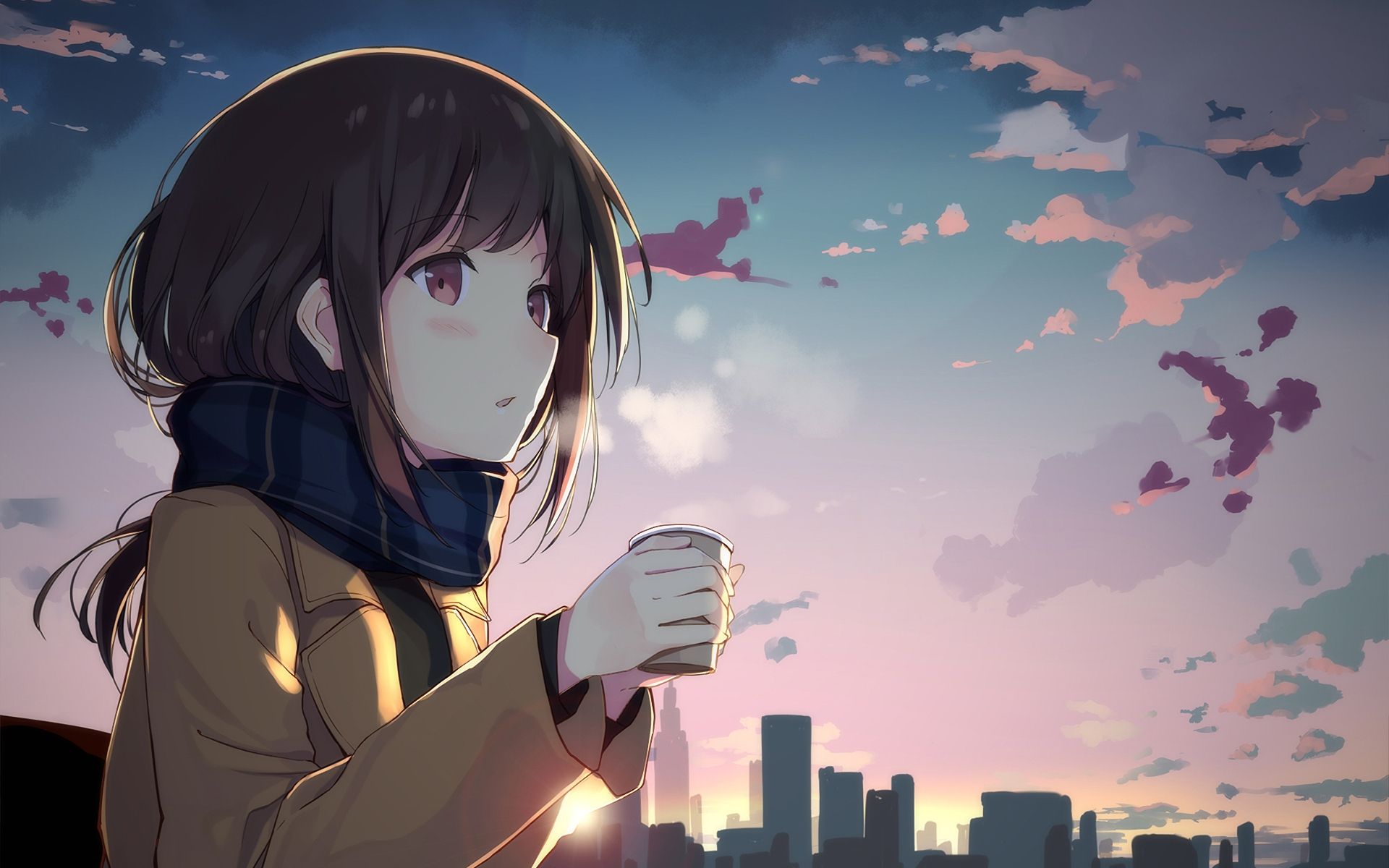 Anime Girl Drink Coffee Wallpapers