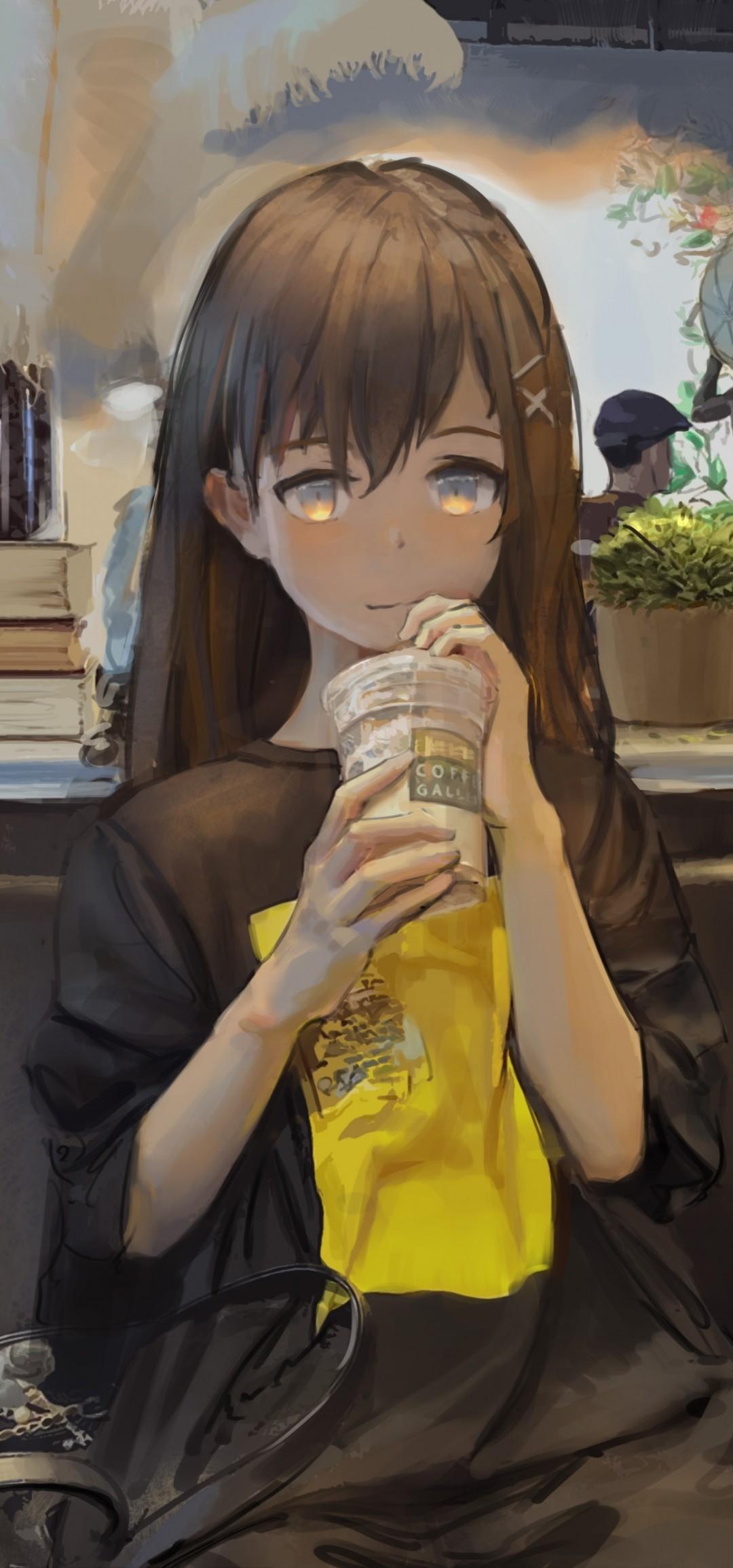 Anime Girl Drink Coffee Wallpapers