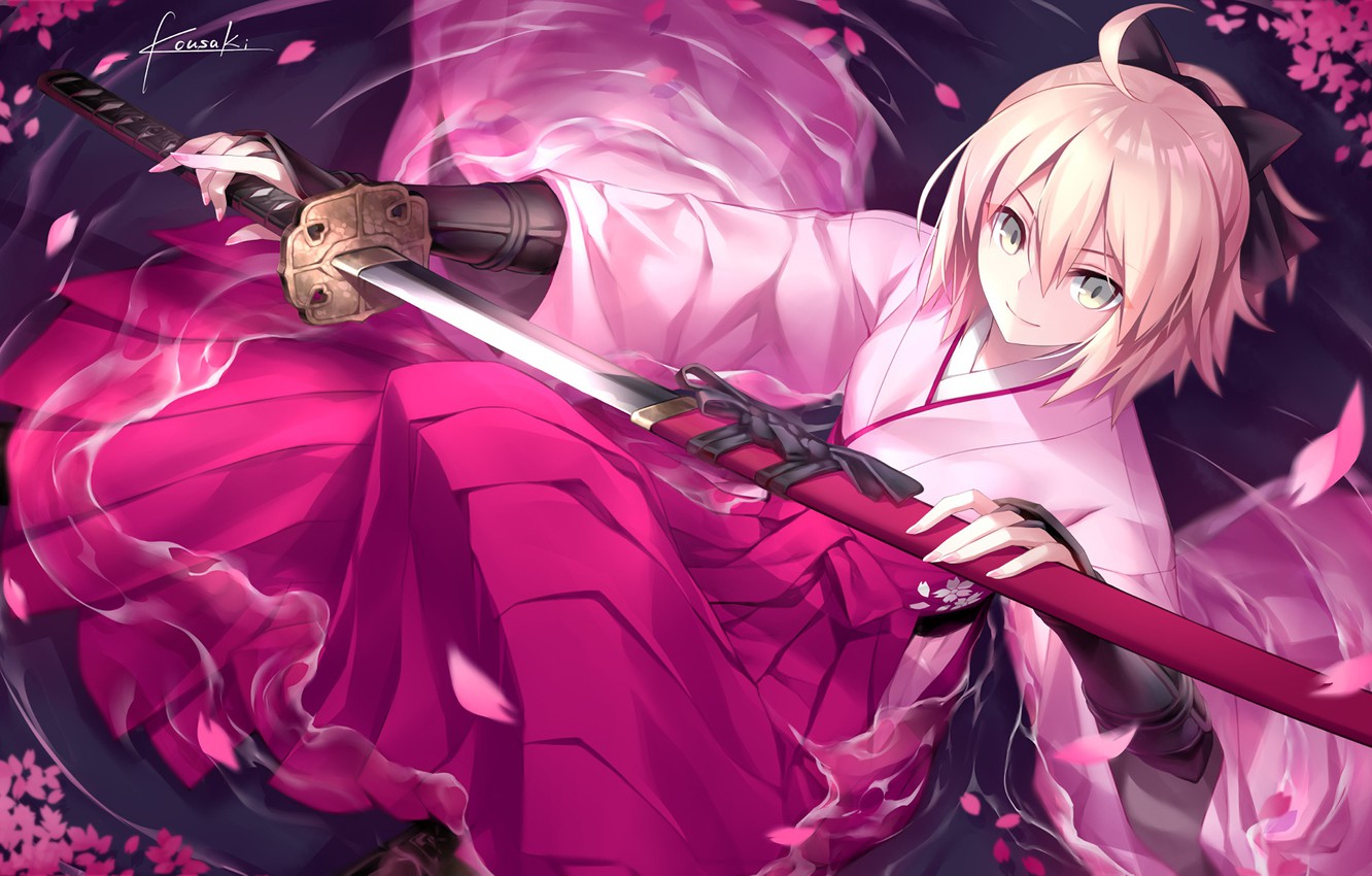 Anime Girl Kimono And Weapon Wallpapers