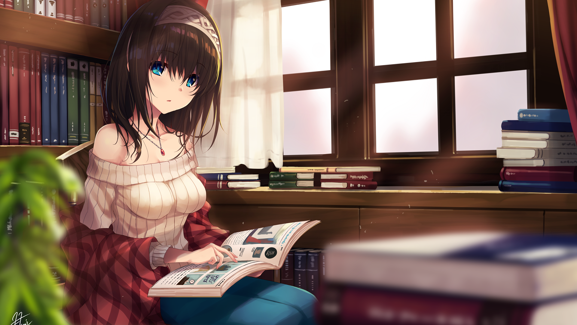 Anime Girl Reading Books Wallpapers