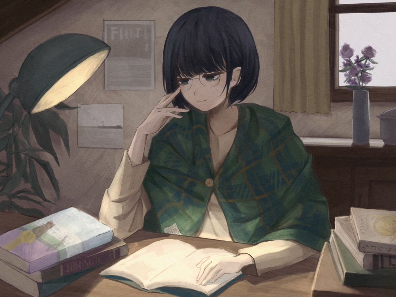 Anime Girl Reading Books Wallpapers