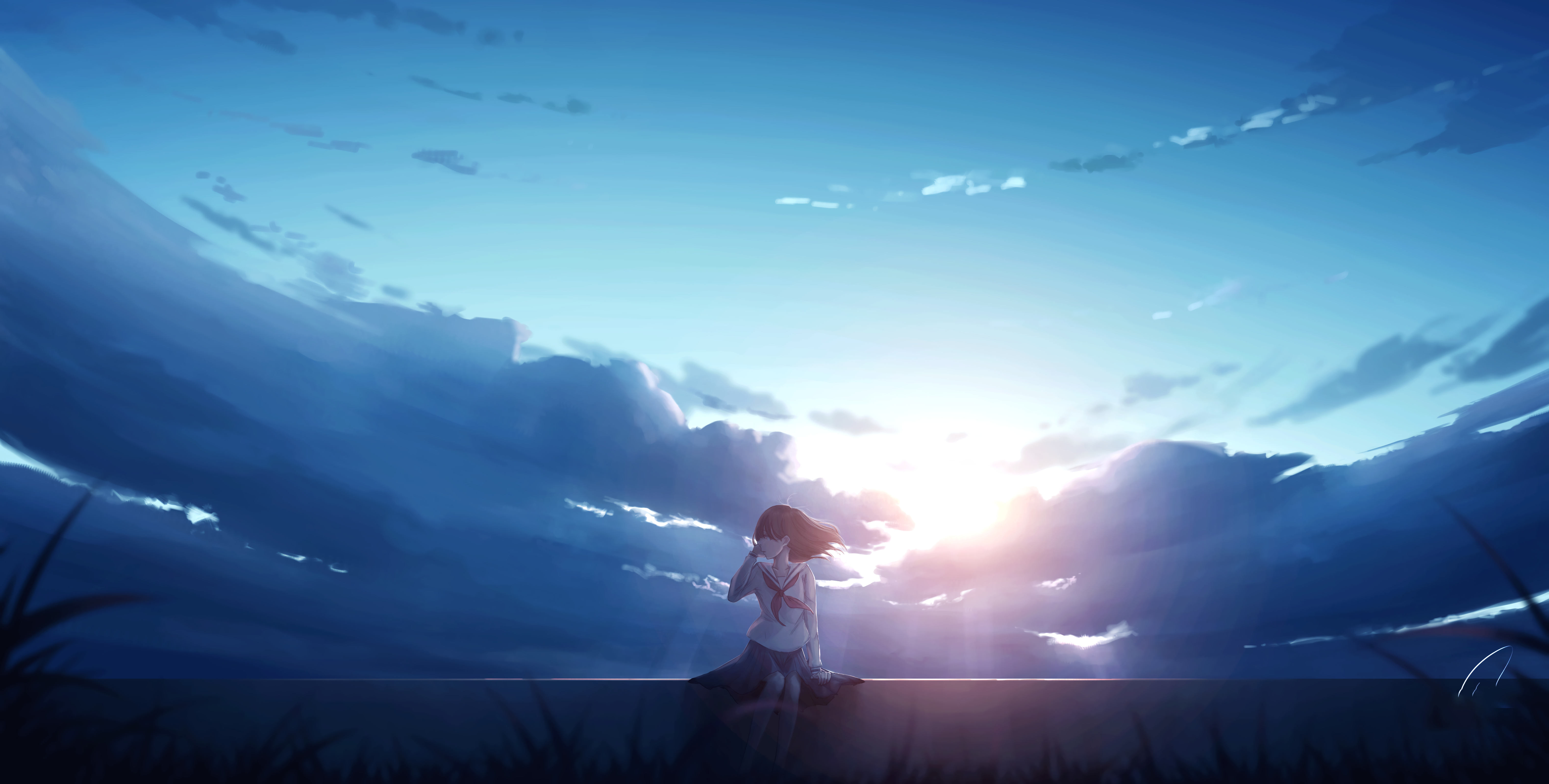 Anime Girl Sitting Alone Wallpapers