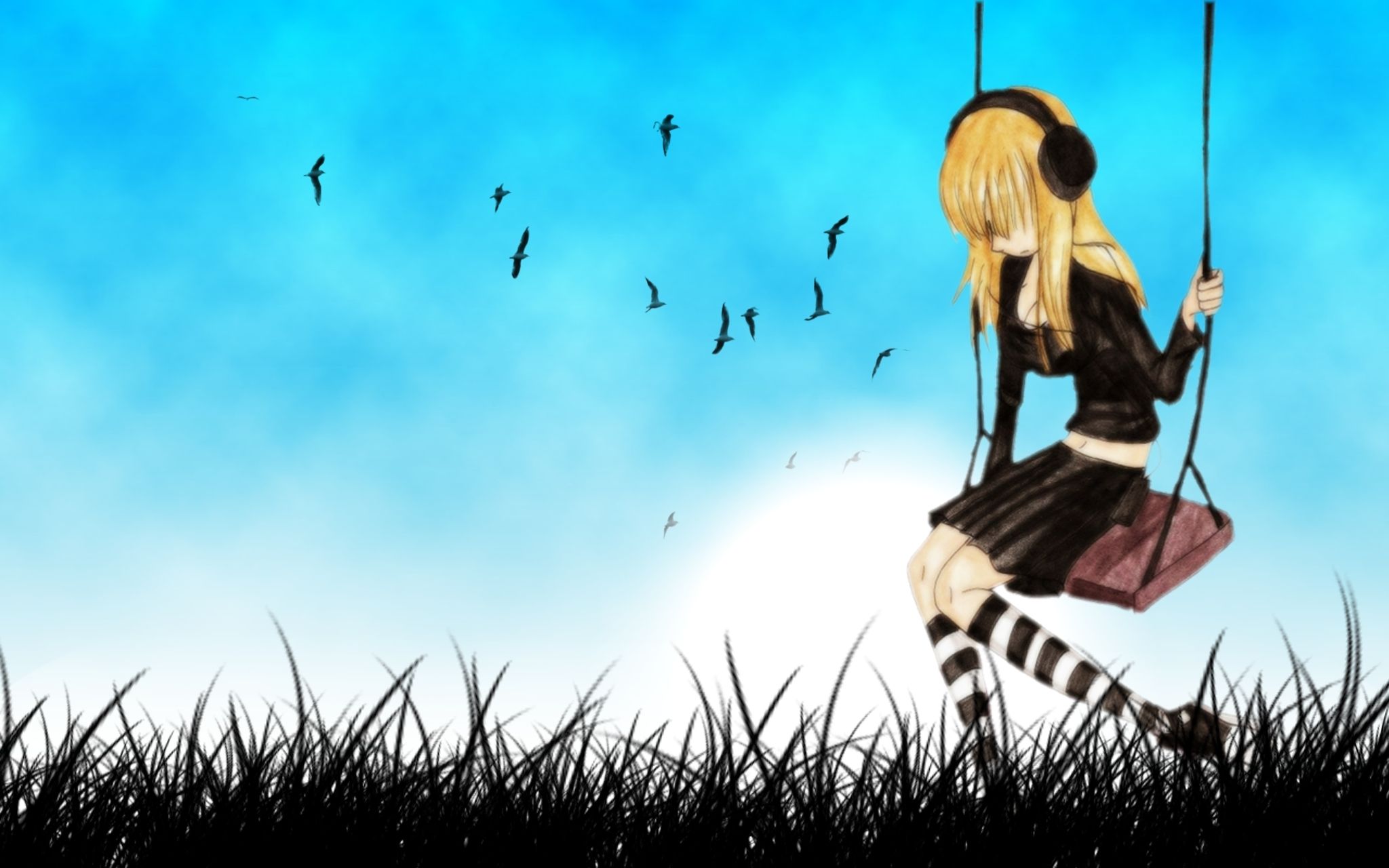 Anime Girl Sitting Alone Wallpapers