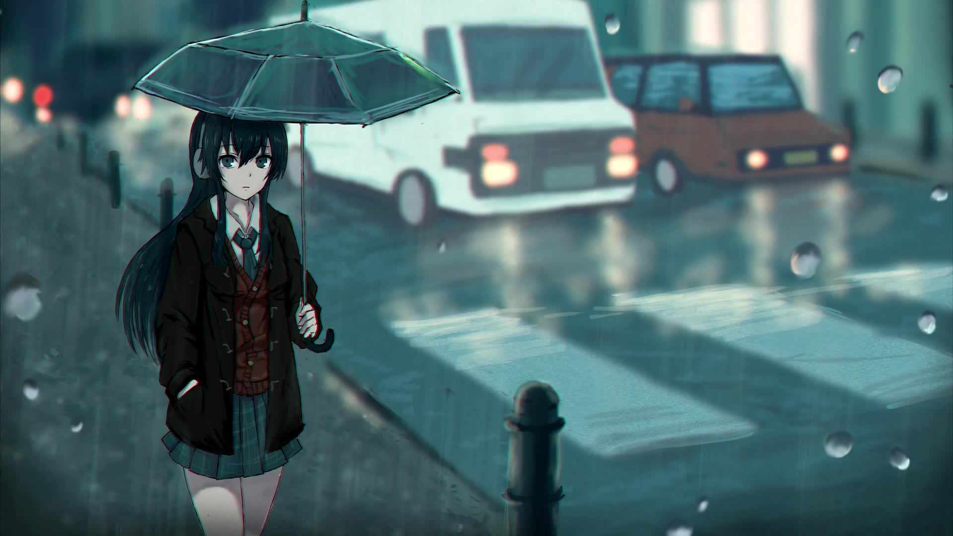 Anime Girl Standing In Rain Inside Torii 5K Wallpapers