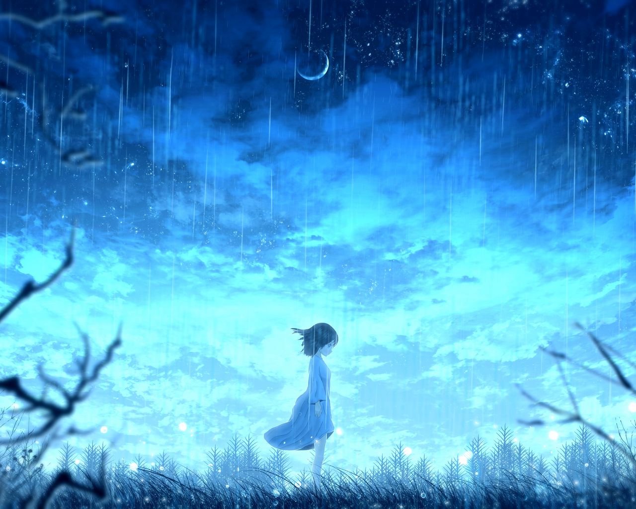 Anime Girl Standing In Rain Inside Torii 5K Wallpapers