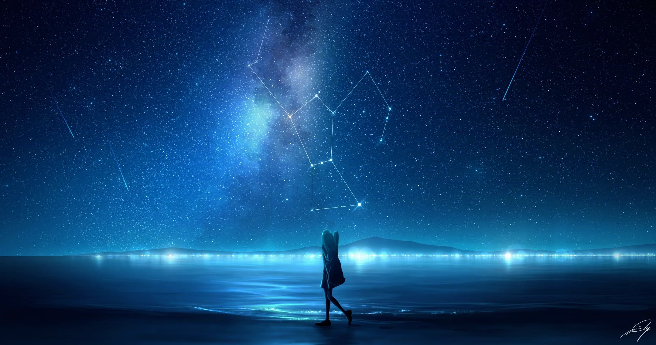 Anime Girl Staring At Night Sky Wallpapers