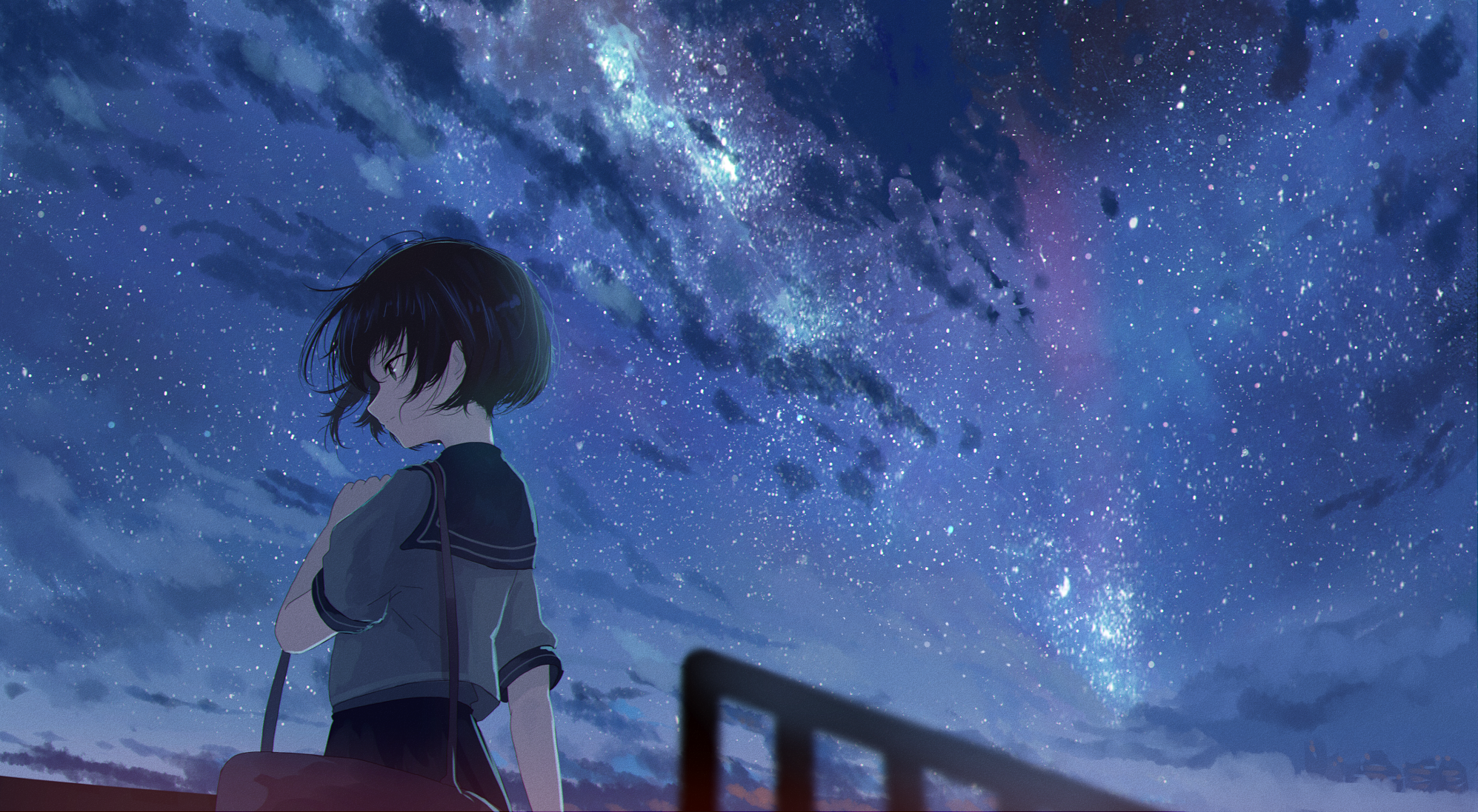 Anime Girl Staring At Night Sky Wallpapers
