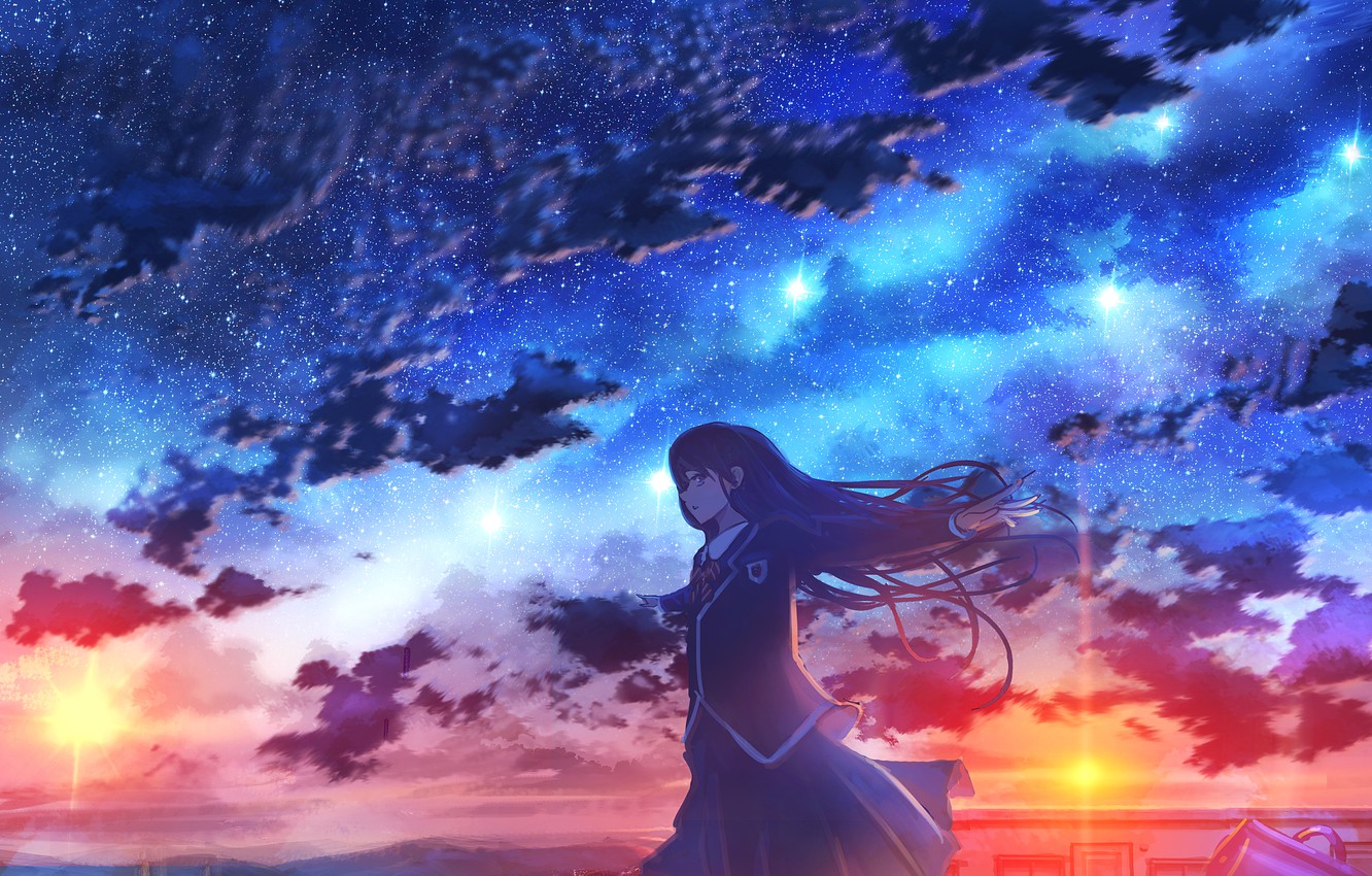 Anime Girl Staring At Night Sky Wallpapers