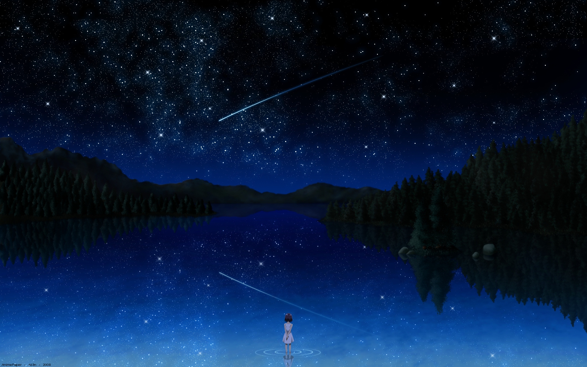 Anime Girl Staring At Night Sky Wallpapers