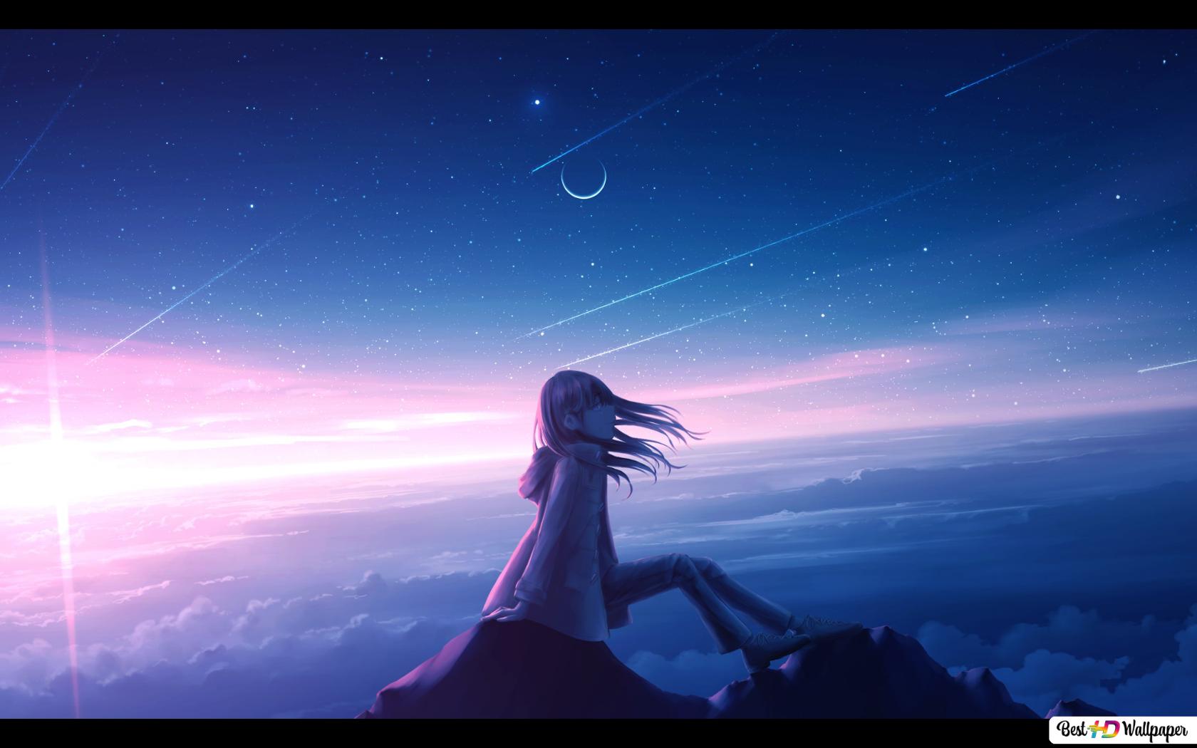 Anime Girl Staring At Night Sky Wallpapers