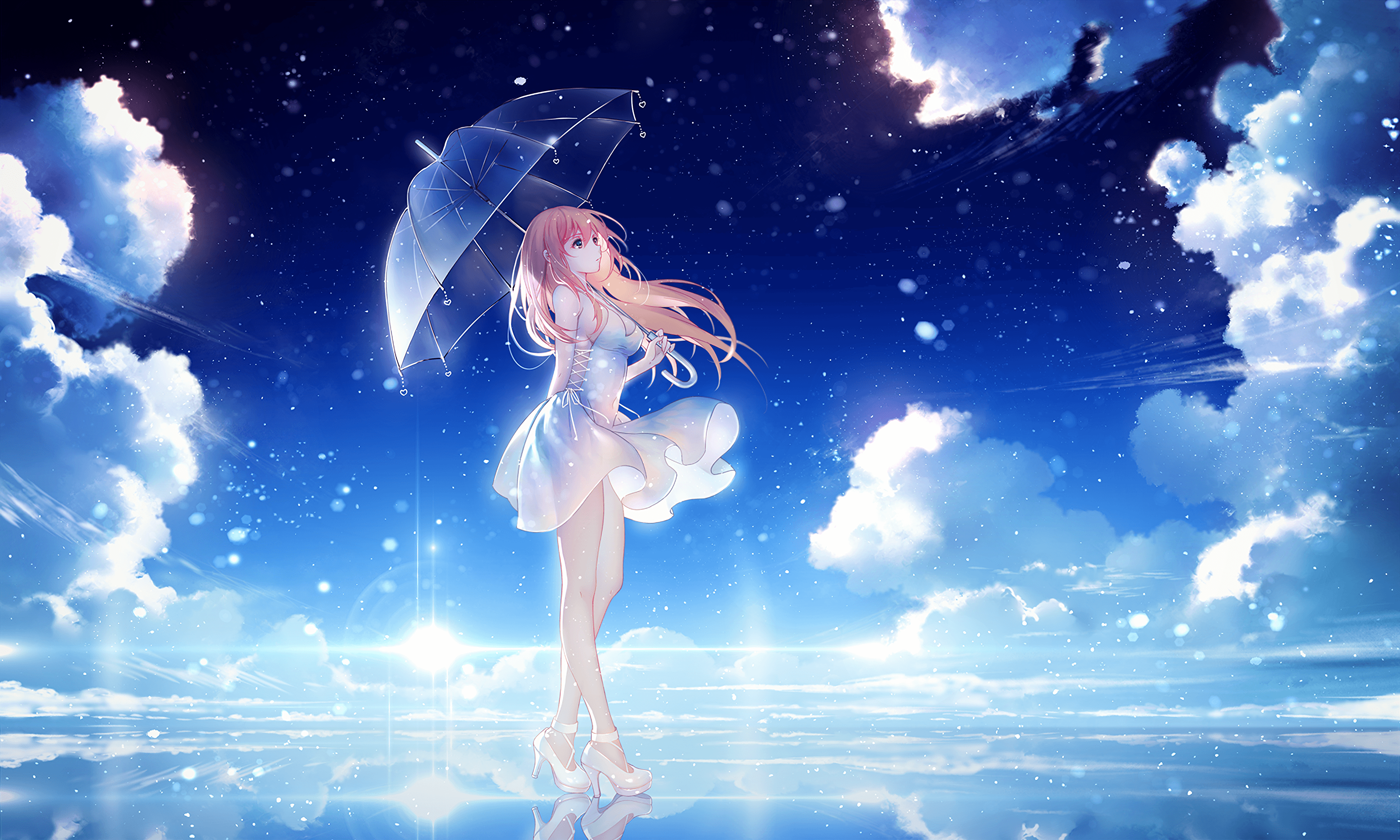 Anime Girl Walking With Umbrella Art Wallpapers