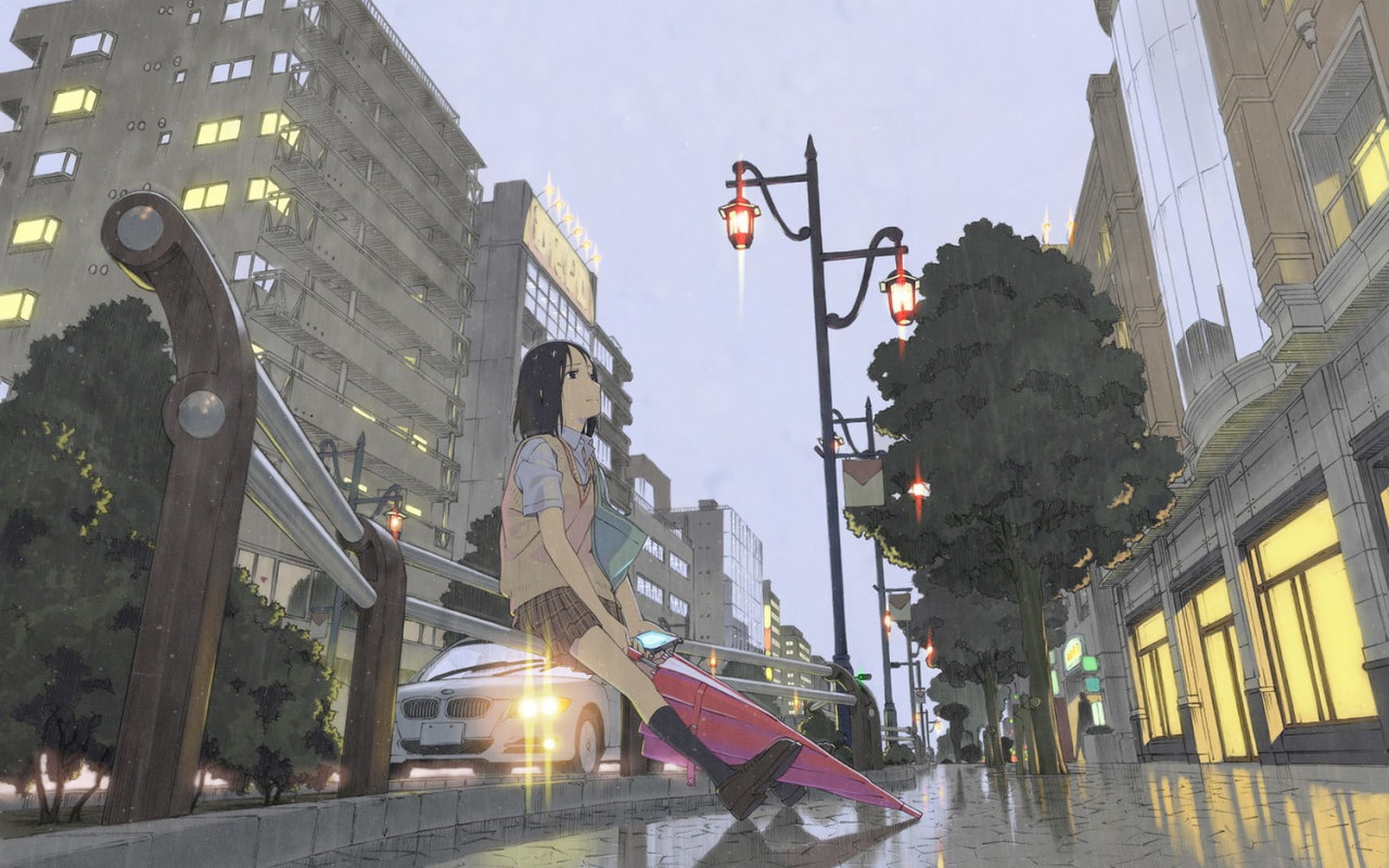 Anime Girl Walking With Umbrella Art Wallpapers