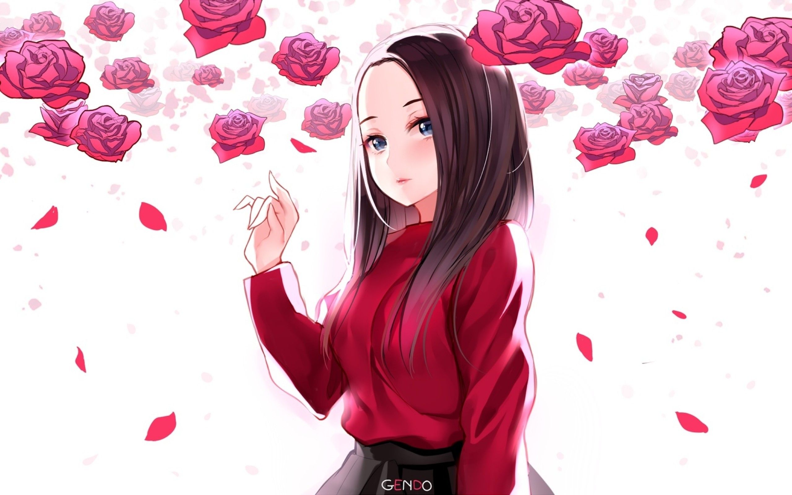 Anime Girl With Rose Wallpapers